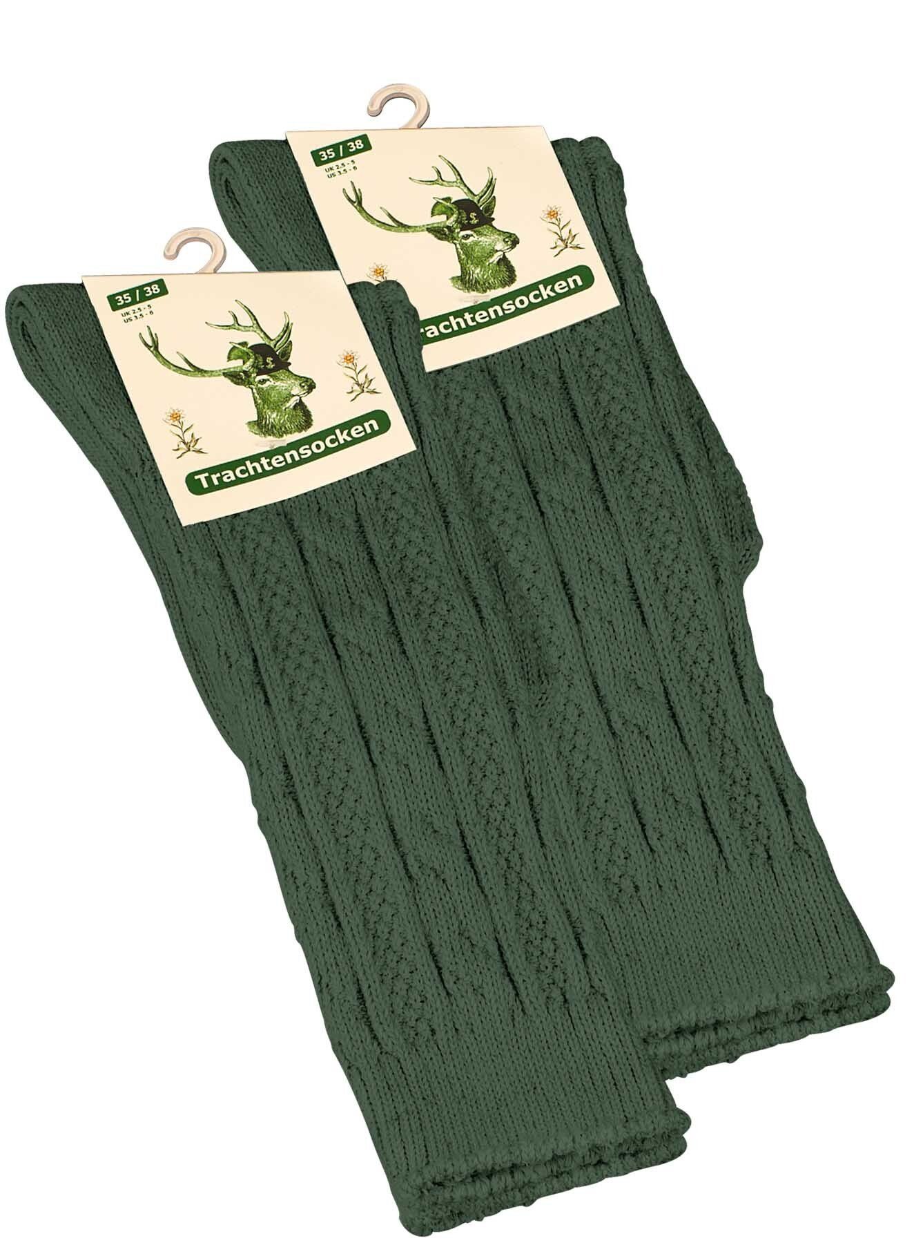 Cotton Prime® Trachtensocken (2-Paar) mit Zopfmuster Grün