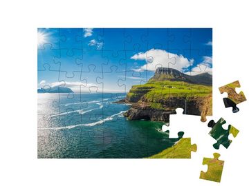 puzzleYOU Puzzle Gasadalur: magischer Wasserfall am Atlantik, 48 Puzzleteile, puzzleYOU-Kollektionen Dänemark, Skandinavien
