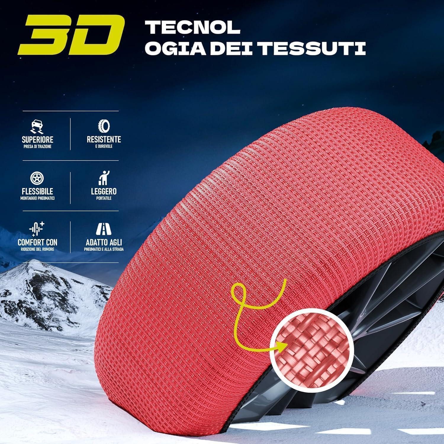 LuxusKollektion Schneeketten Schneeketten Textil EU 16662 1 homologiert Kit 2 Handschuhe XX-L Rot
