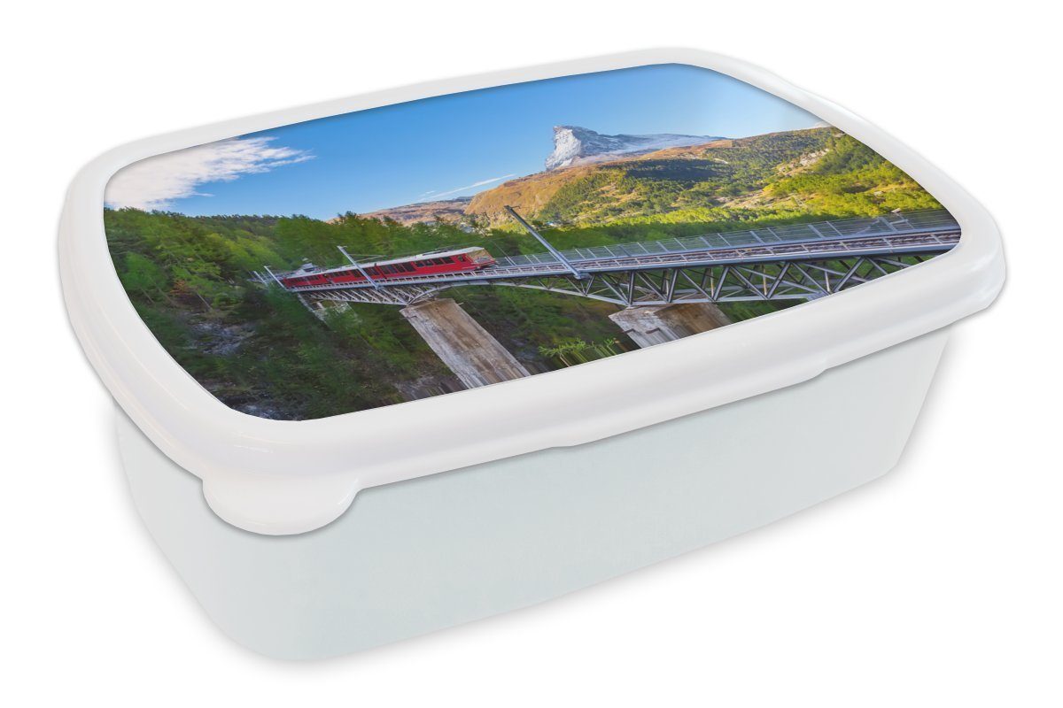 MuchoWow Lunchbox Ein Jungs Mädchen Kinder und Erwachsene, für den Brotbox in (2-tlg), Alpen, und Kunststoff, Zug weiß für Brotdose