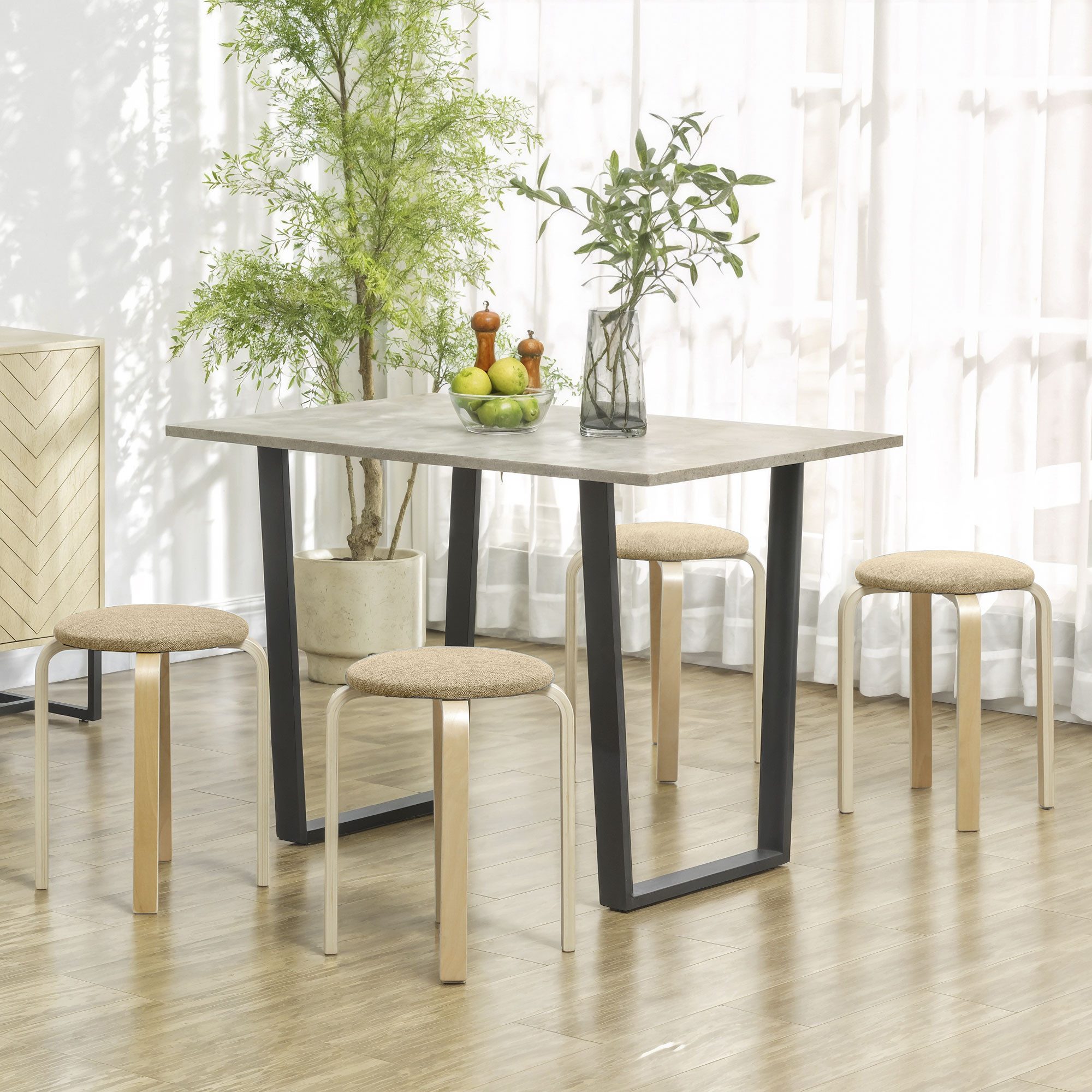 HOMCOM Hocker Esszimmerhocker 4er Set Stapelhocker aus Birkensperrholz (Esszimmerhocker, 4 St., Stapelhocker), für Esszimmer Wohnzimmer Khaki
