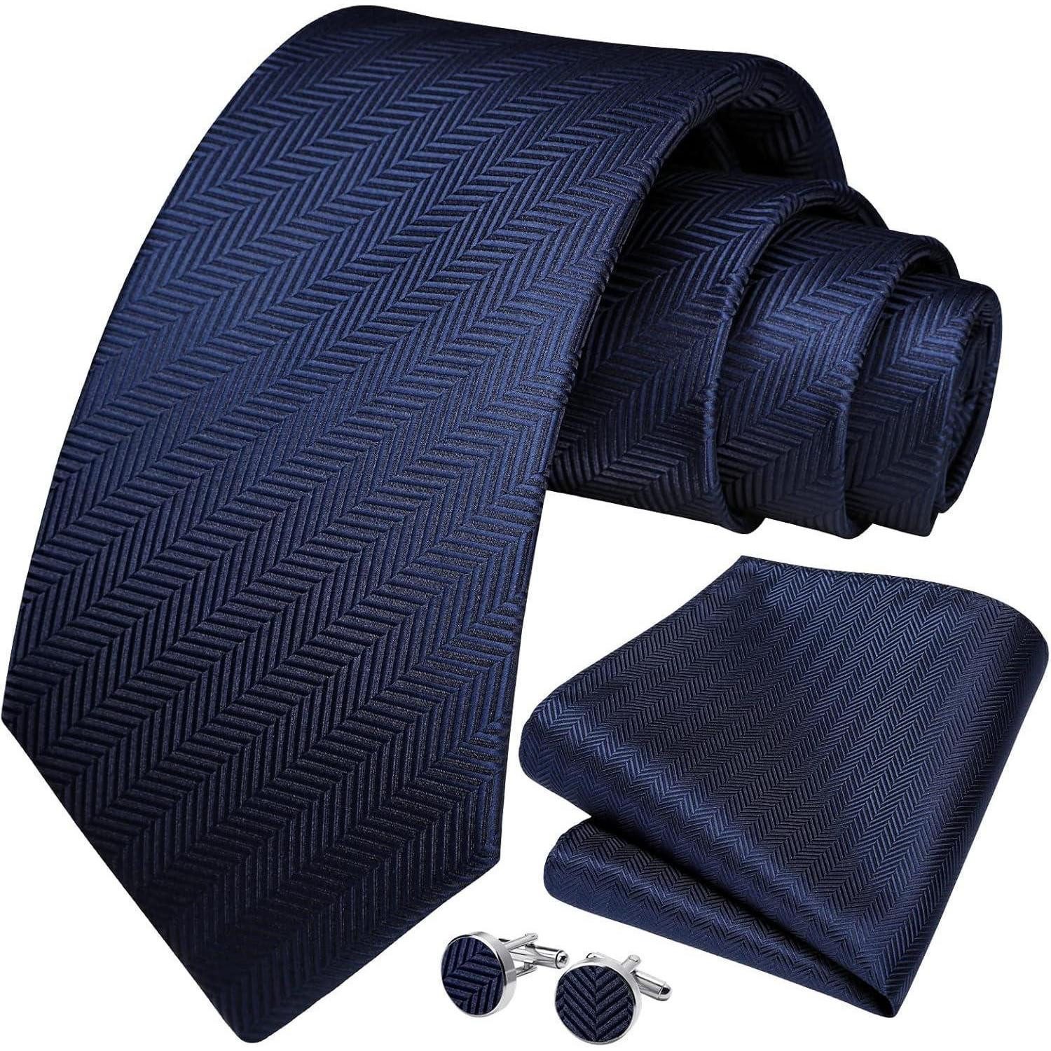 Krawatte Krawatte Herren Hochzeit Einstecktuch Manschettenknöpfe Gestreift Blau