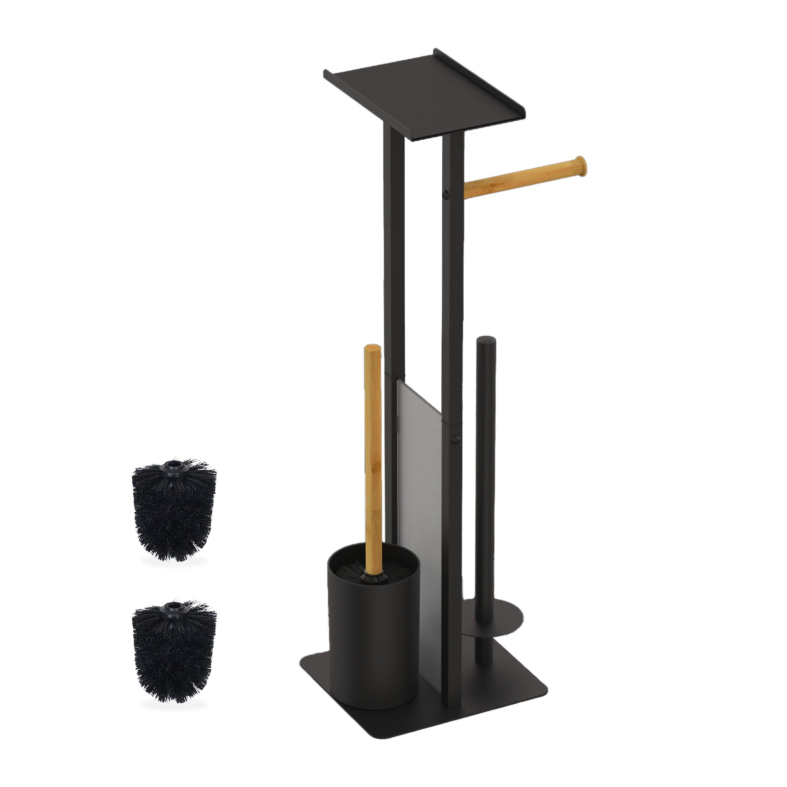 relaxdays WC-Garnitur Metall & Bambus, schwarz günstig online kaufen