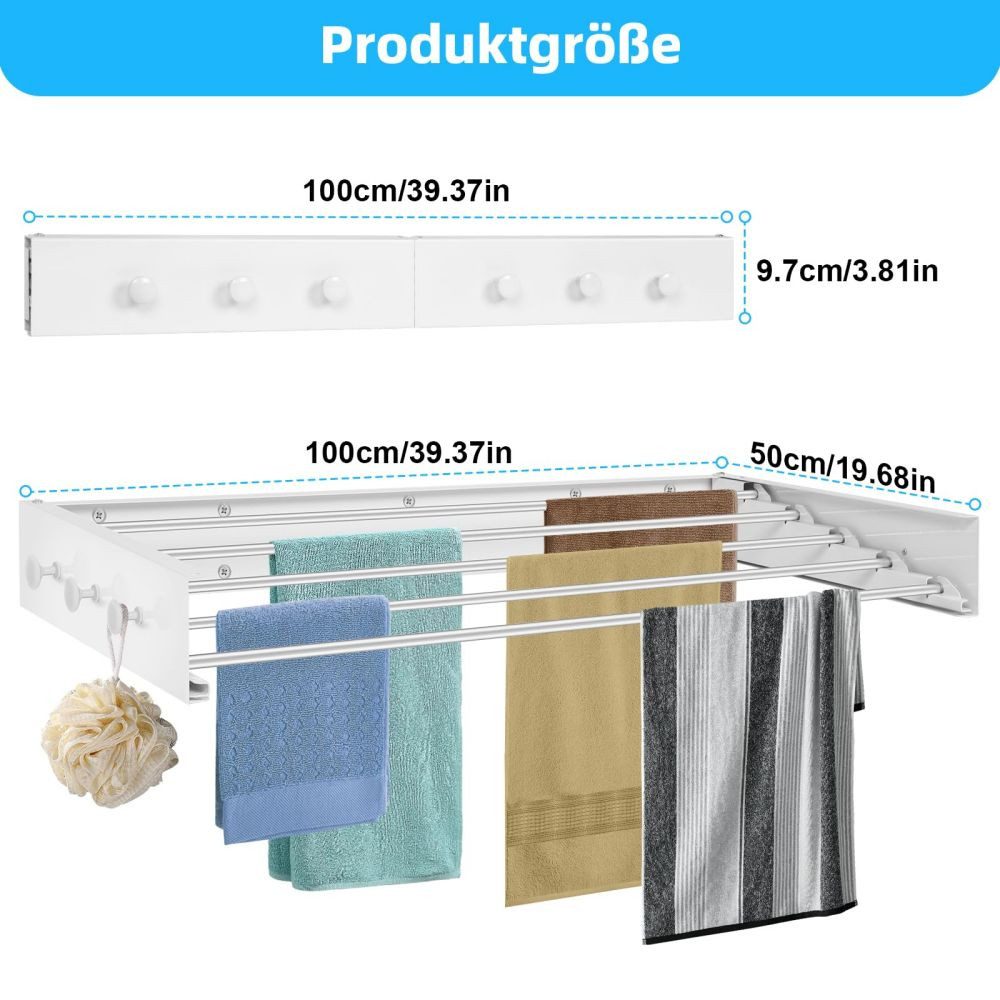 JOYOLEDER Wäscheständer Wandmontage Faltbar, 80/100cm Ausziehbar Wandwäschetrockner, Platzsparend