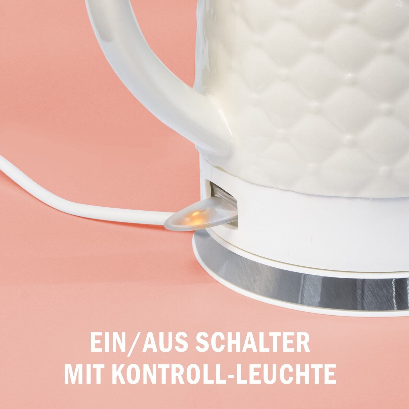 KVOTA Wasserkocher elektrisch, aus Keramik, Teekessel 1,8 L, 1500W, weiß, Gesteppt-Design, 1.8 l, 1500 W, Modernes Öko-Design