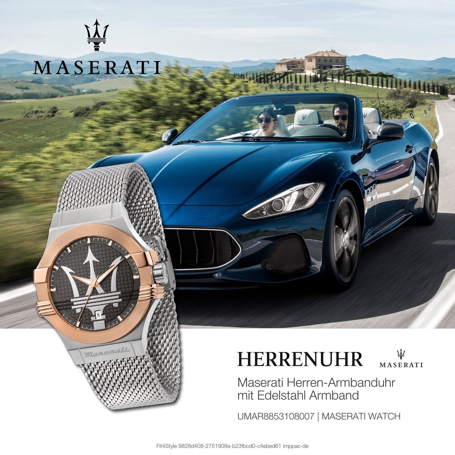 silber rund, POTENZA, 40mm) Uhr Made-In Quarzuhr Italy Herren (ca. Herrenuhr MASERATI Maserati groß Edelstahlarmband,