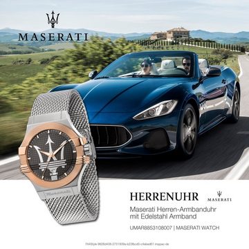 MASERATI Quarzuhr Maserati Herren Uhr POTENZA, Herrenuhr rund, groß (ca. 40mm) Edelstahlarmband, Made-In Italy