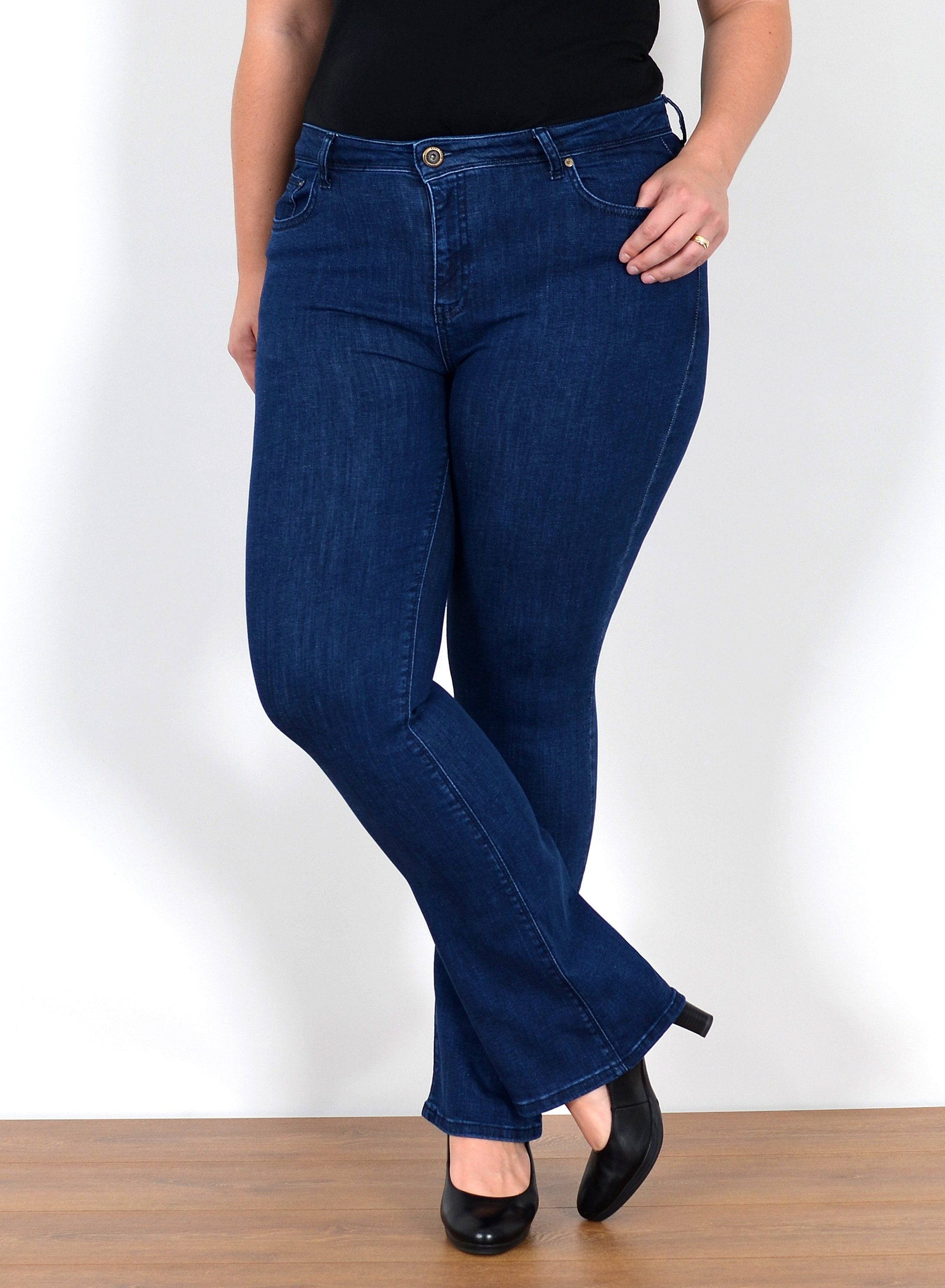 ESRA Bootcut-Jeans Stretch Jeans Damen High Waist Bootcut Jeans bis Übergröße Plus Size Wide Leg Jeans Damen Bootcut Schlaghose Damen Jeans Flared High Waist