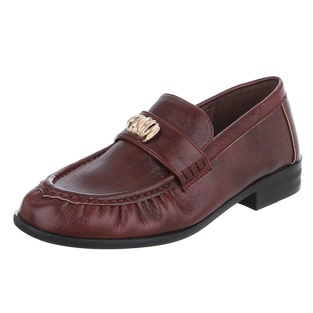 Ital-Design Damen Loafer mit Schmuckdetail und Blockabsatz Slipper (92125318) Blockabsatz Mokassins in Bordeaux