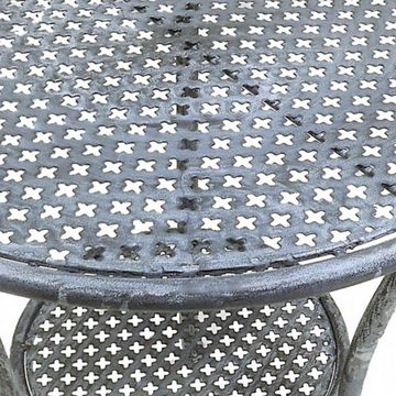 PassionMade Beistelltisch Gartentisch Tisch Blumenhocker Metall Grau Shabby 816 (1 Stück, 1 Metalltisch), Wunderschöner Kaffeetisch Shabbychic mit Ablage