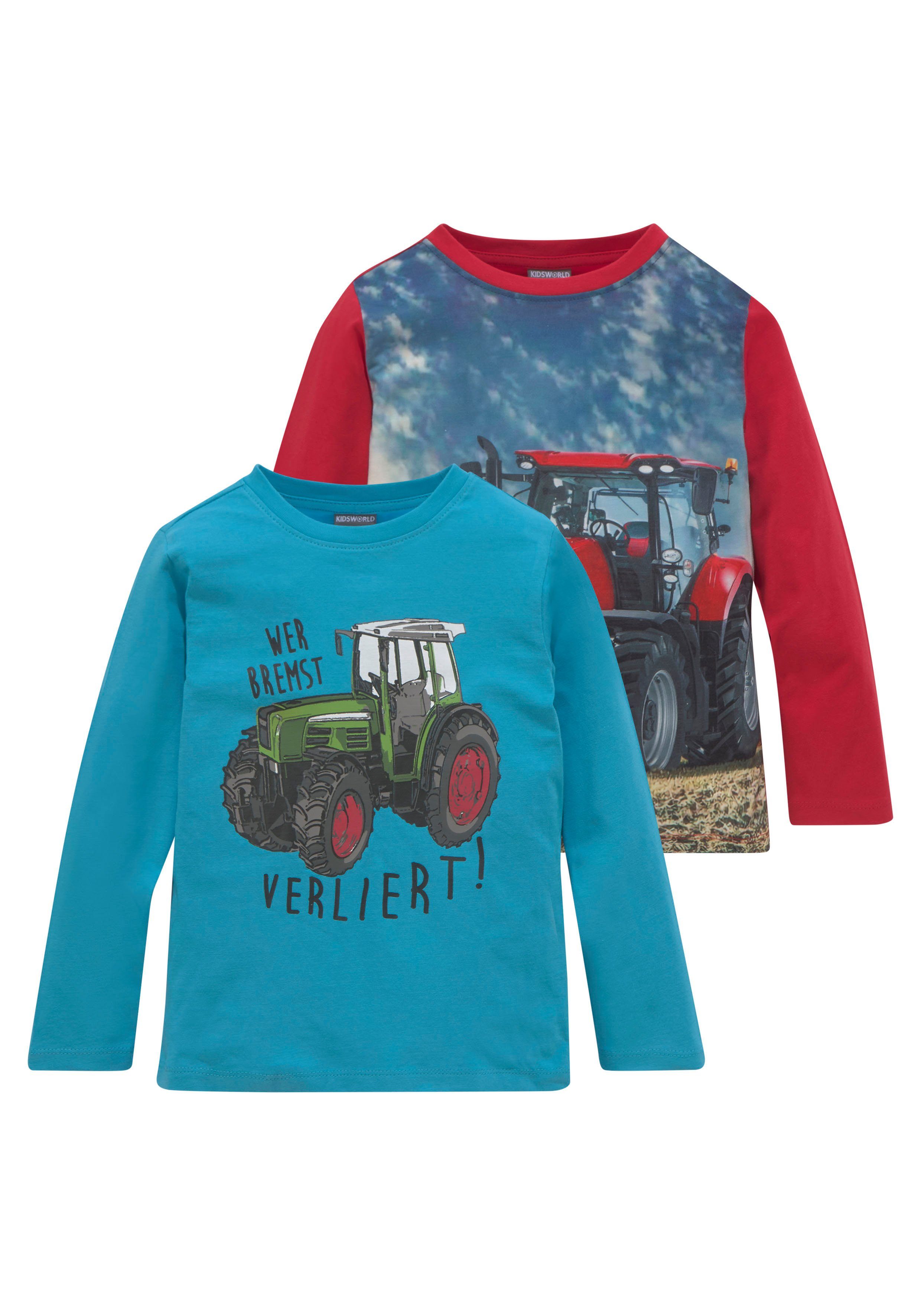 KIDSWORLD Langarmshirt 2-tlg) (Packung, mit 1x Fotodruck Traktoren