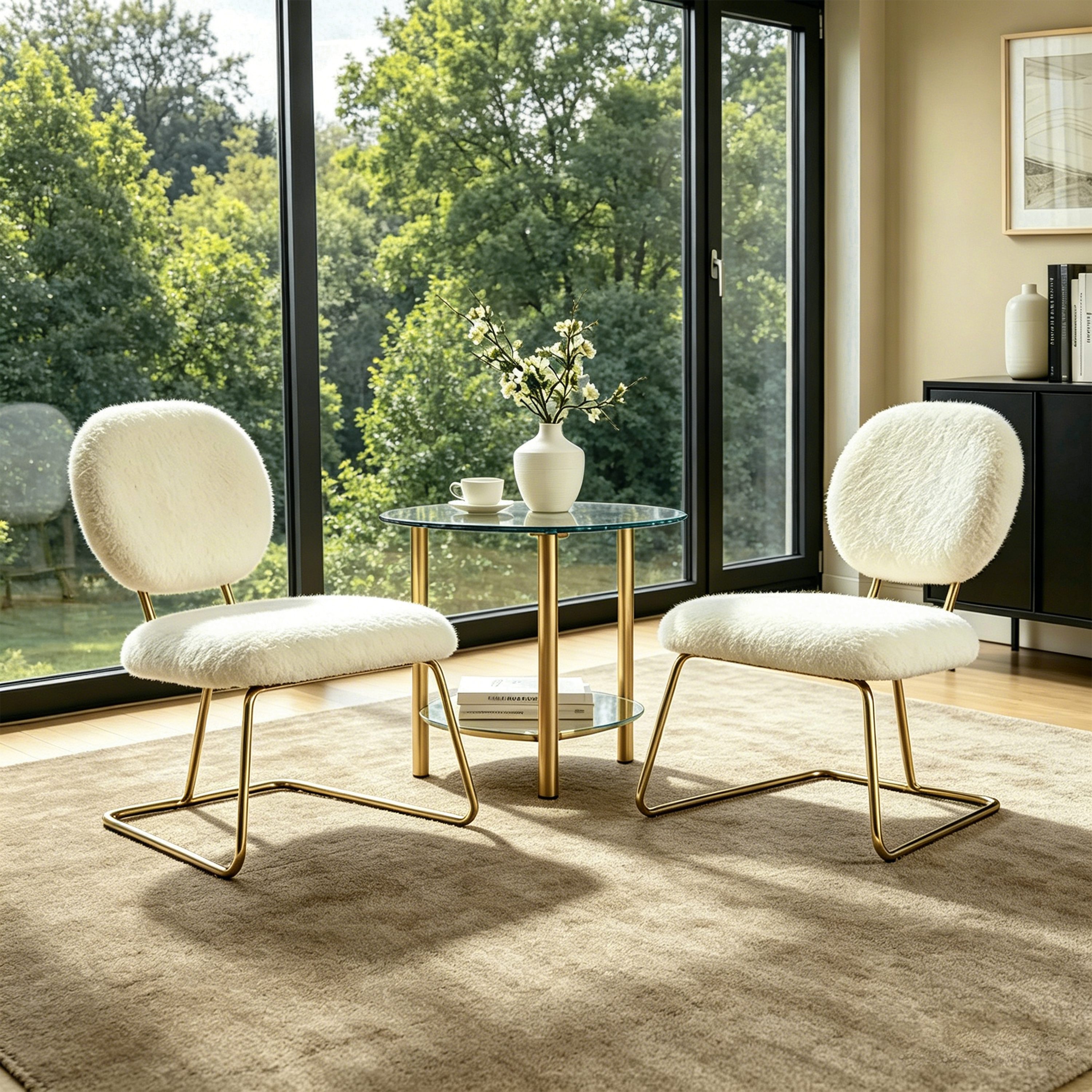 Art Leon Besucherstuhl CC121 (Besucherstuhl Akzentstuhl - Moderner Accent Chair Teddy-Sessel, Flauschiger Polsterstuhl mit goldenen Metallbeinen ohne Armlehnen für Wohnzimmer Schlafzimmer Balkon Farbe in Dunkelgrau/Weiß/Rosa/Grün, 2 St), Bürostuhl Drehstuhl