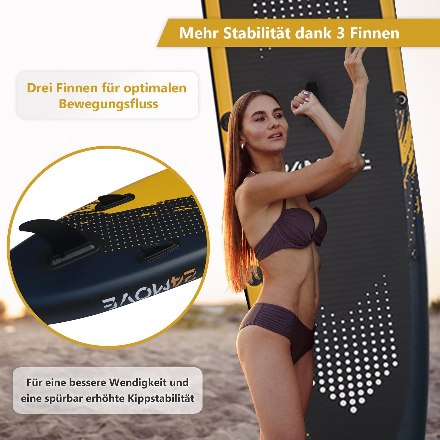 24Move SUP-Board Supboard Set, Premium Stand Up Paddleboard aufblasbar, inkl. Zubehör, Longboard, (Rucksack, Paddel, Action Cam ready, Doppelhub Pumpe, Sicherungsleine, für Kinder & Erwachsene, SPECIAL FORCE, 366x80, bis 200 kg), mit Drop Stich Technologie und Anti-Rutsch Oberfläche
