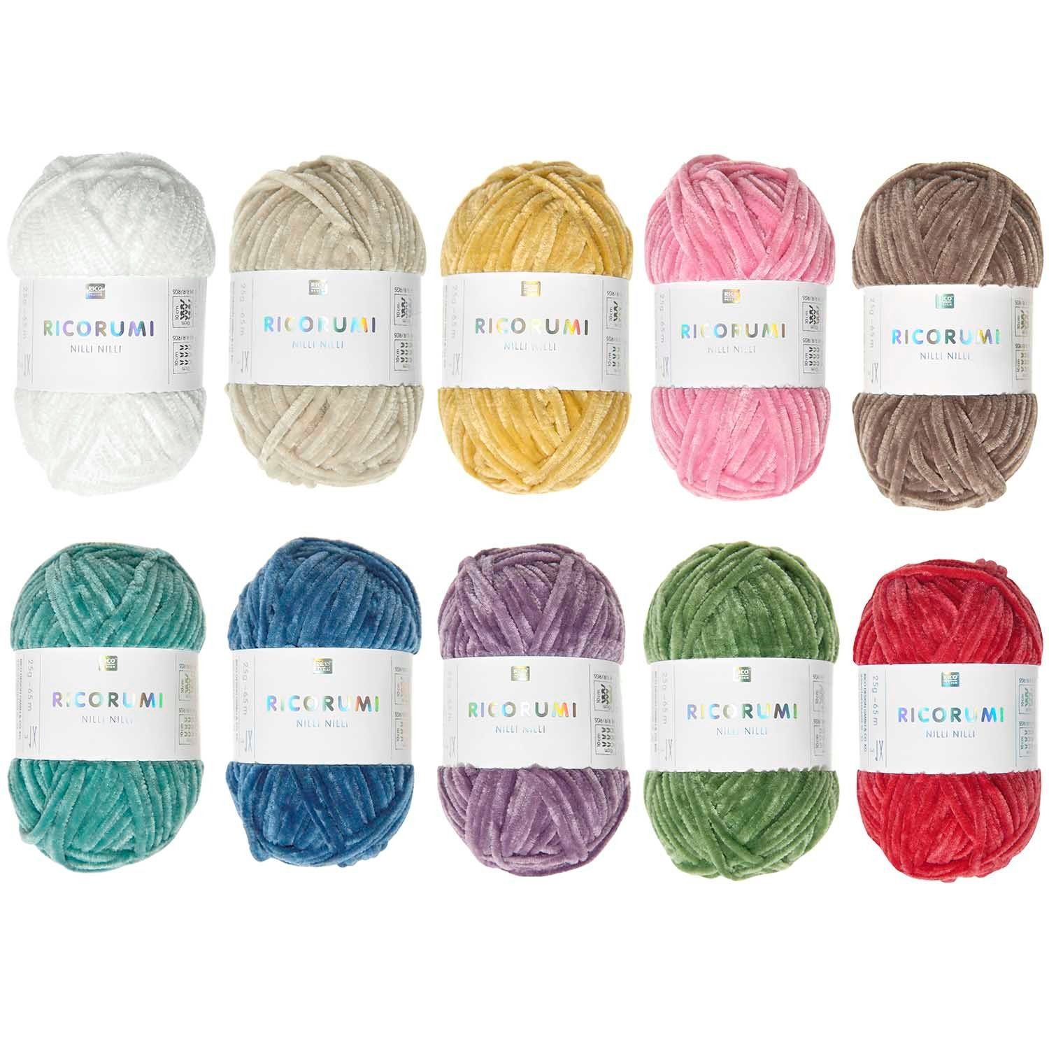 Rico Design Ricorumi Nilli Nilli Set 10 x 25 g Chenille Wolle Garn Set Häkelwolle, (Strickwolle, Strickgarn, Handstrickgarn, Amigurumi, zum Stricken und Häkeln), flauschig weiches Chenillegarn