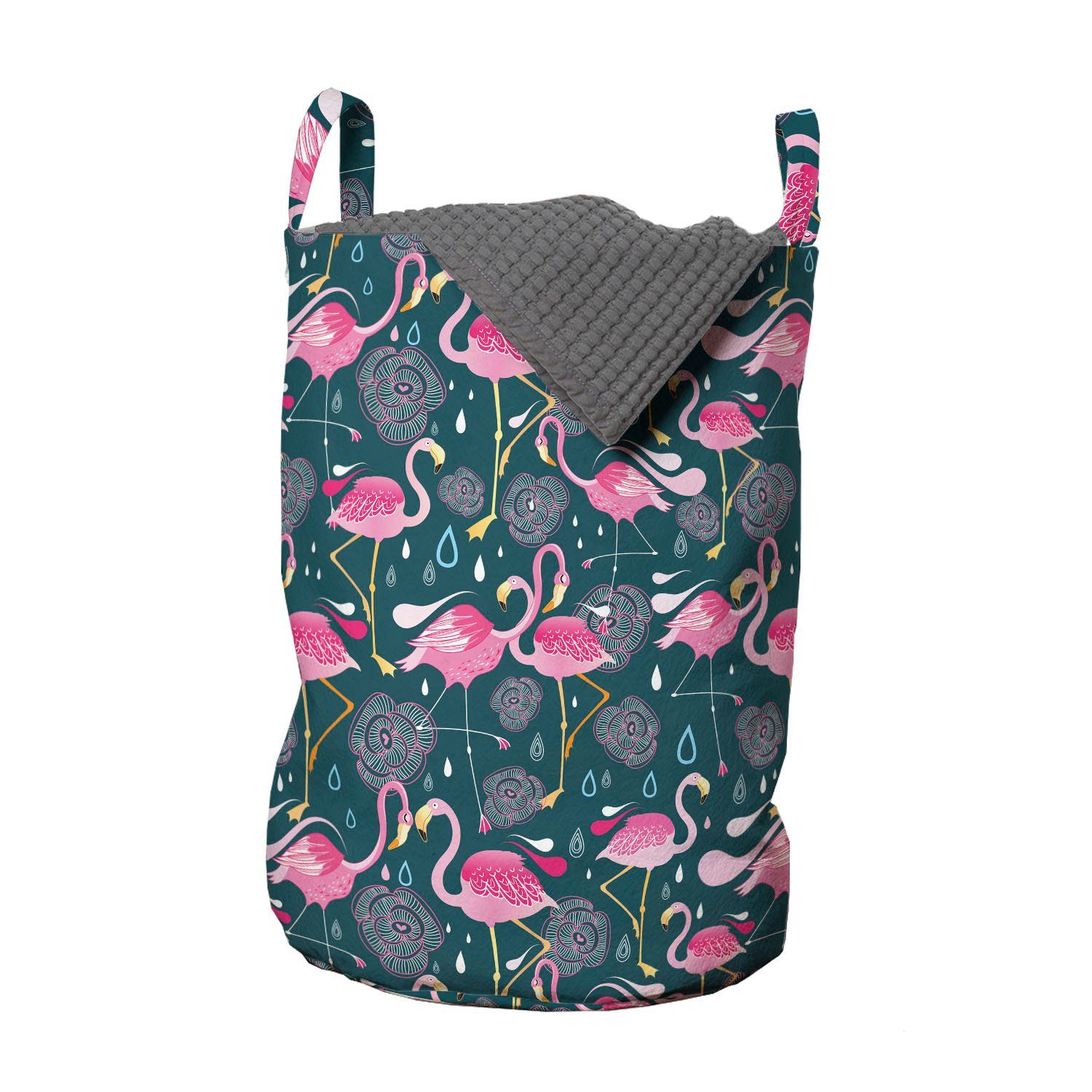 Abakuhaus Wäschesäckchen Wäschekorb mit Griffen Kordelzugverschluss für Waschsalons, Flamingos Exotischer Vogel-Muster