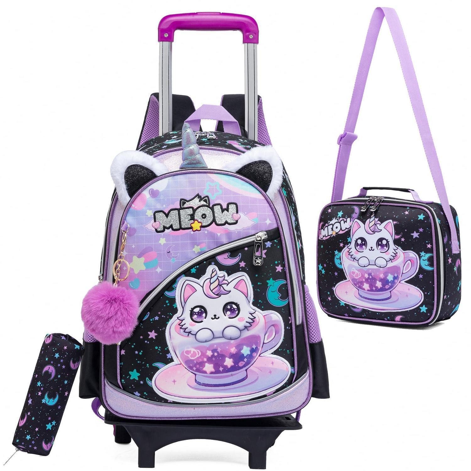 LuxusKollektion Schulranzen Trolley Schulranzen Mädchen Katze Schwarz/Lila