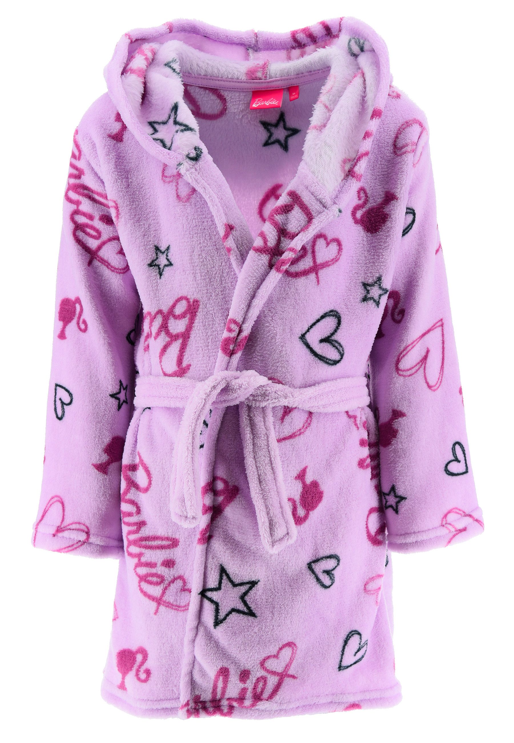 Barbie Kinderbademantel Kinder Mädchen Bademantel Morgenmantel Kapuze mit Ohren und Schleife