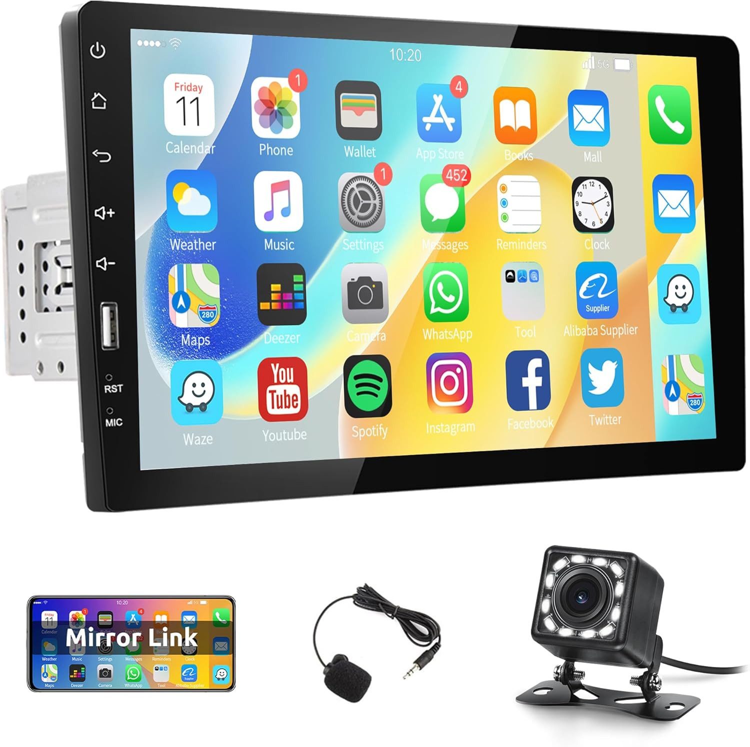 Hikity 1 DIN 9-Zoll-Touchscreen mit iOS/Android Mirror Link Rückfahrkamera Autoradio