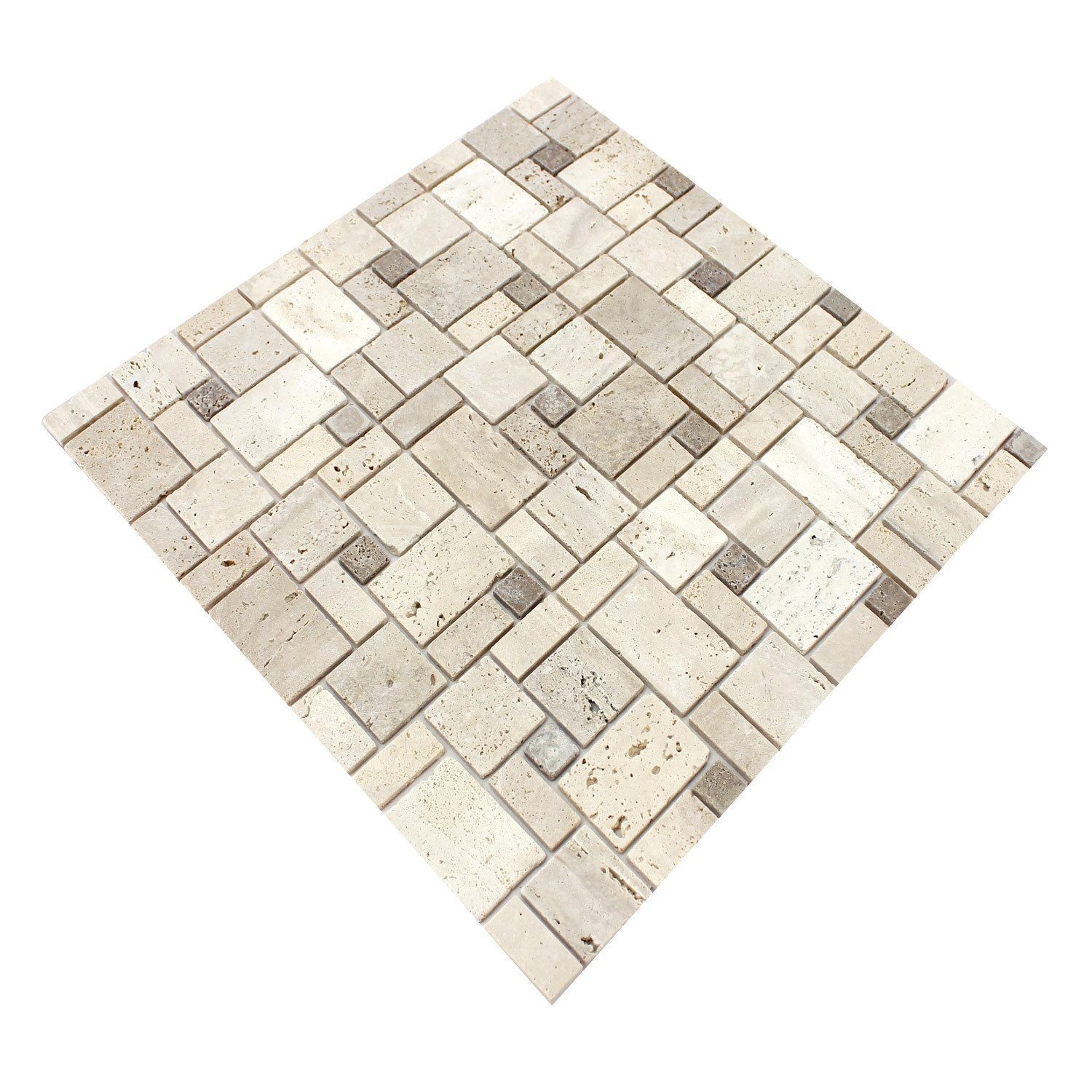 Mosafil Mosaikfliesen Naturstein Travertin Mosaikfliesen Lorenzo Beige Selbstklebend, Naturstein-Travertin 30.500x30.500, beige