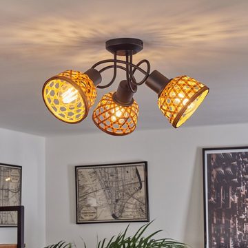 hofstein Deckenleuchte »Montaperti« moderne Deckenlampe aus Metall/Holz in Schwarz/Natur, ohne Leuchtmittel, mit verstellbaren Schirmen in Gitter-Optik und Lichteffekt, E27