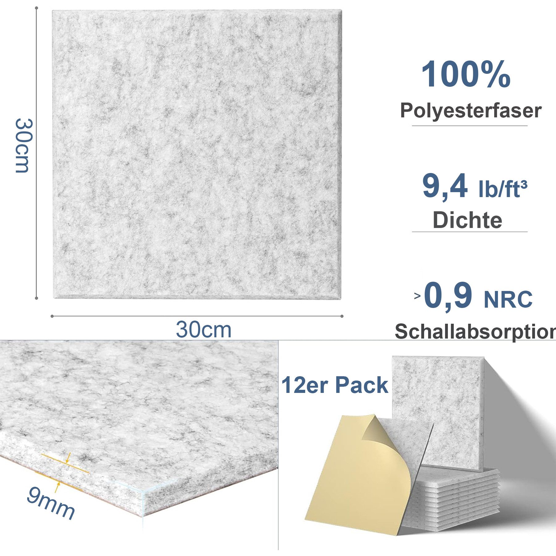 Mutig Akustikplatte 12 Stück Akustikplatten selbstklebend, Schallabsorber & Schallschutz, (hochdichte Wandpaneele zur Schalldämmung und Wanddekoration, für Wohnzimmer, Kinderzimmer, Büro, Studio, Gaming, Wand, Decke, Tür), 30x30x1cm