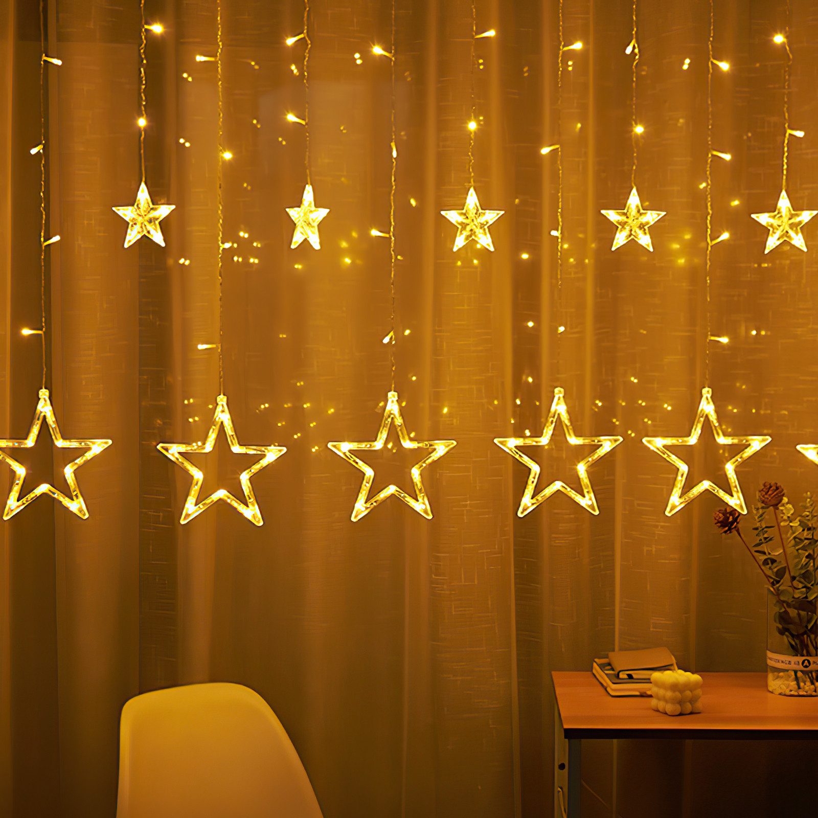 Clanmacy LED-Lichterkette LED Lichterkette 12 Sterne Aussen Lichtervorhang günstig online kaufen