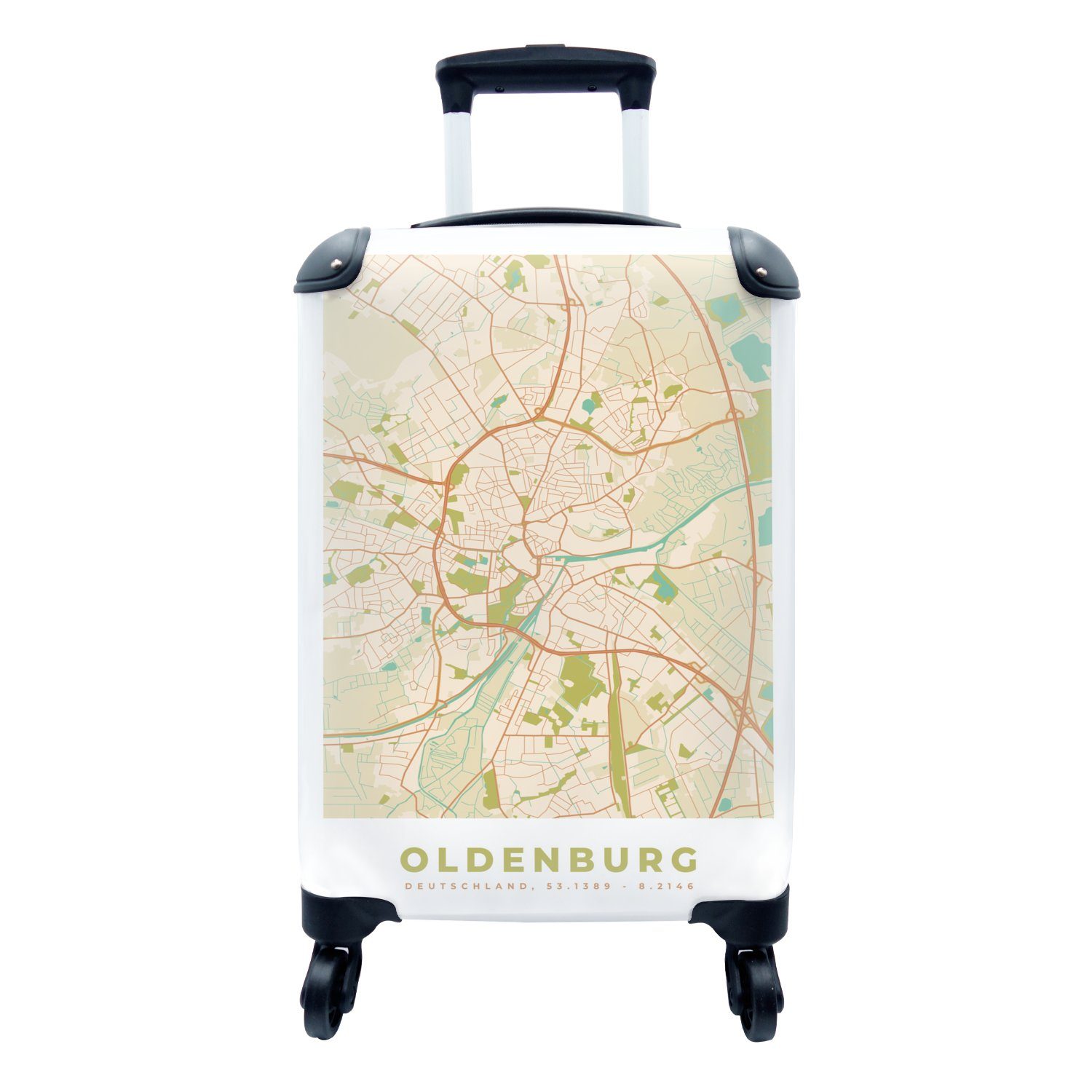 Oldenburg - Vintage MuchoWow Ferien, Stadtplan, - Rollen, Karte Trolley, Reisekoffer Reisetasche - für Handgepäck rollen, Handgepäckkoffer 4 mit
