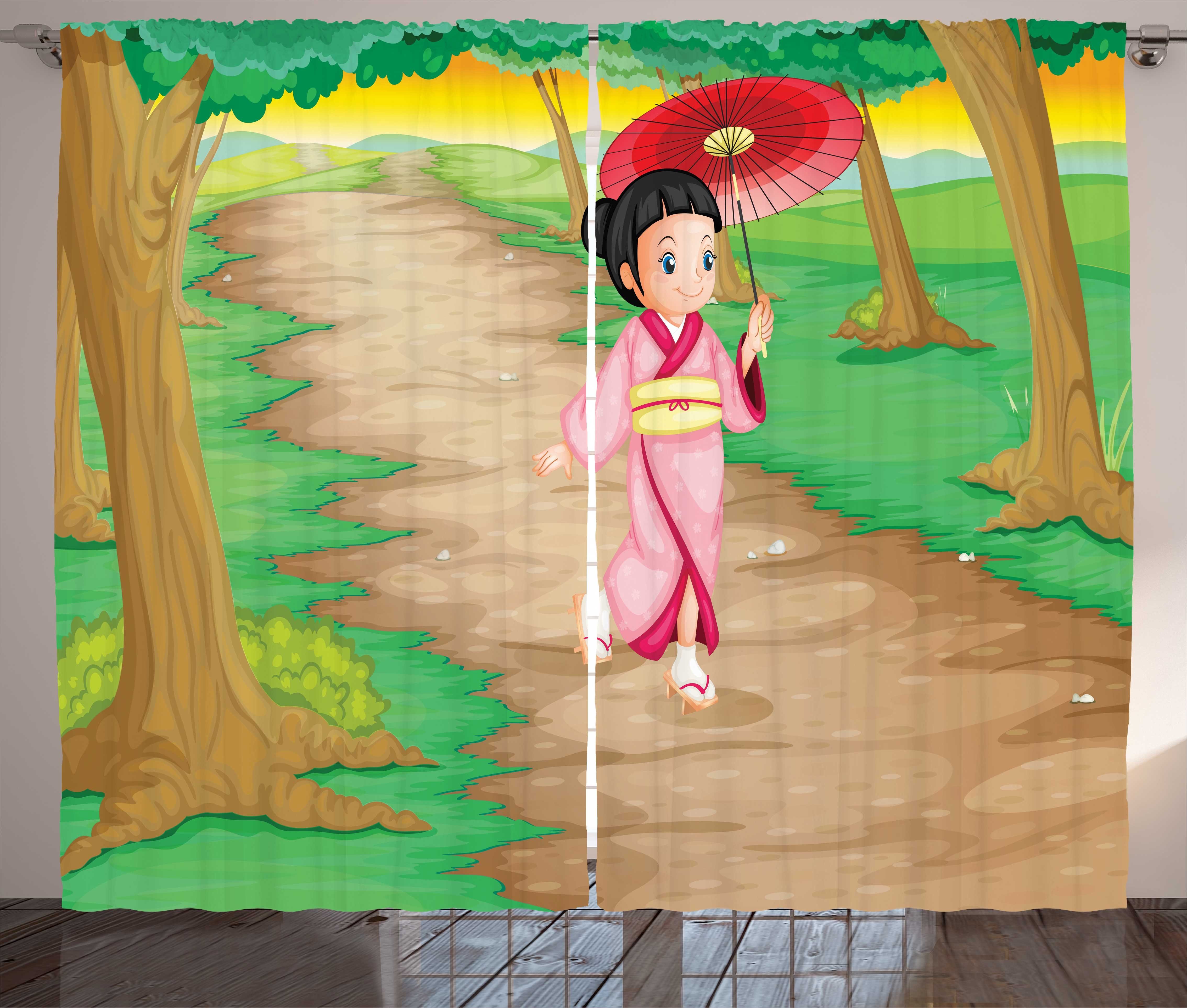Haken, Regenschirm-Mädchen Abakuhaus, und Vorhang Schlaufen Cartoon-Stil mit Gardine Geisha Schlafzimmer Kräuselband