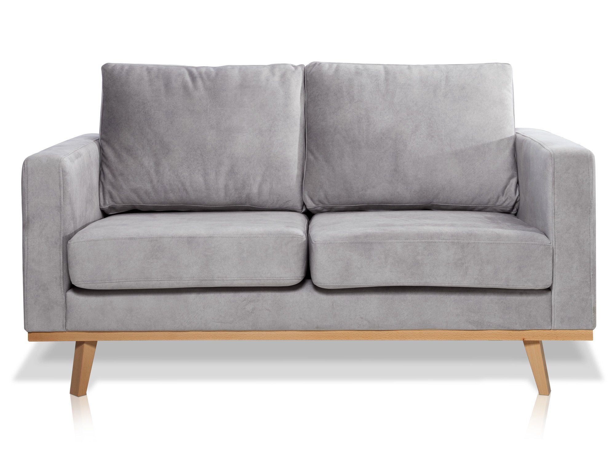 Bezug Moebel-Eins 2-Sitzer Echtholz-Untergestell, CORIN Velour-Optik Sofa in Sofa, mit Silbergrau