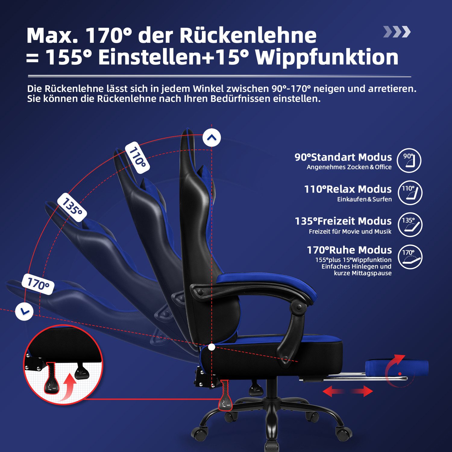 Hiazurm Gaming-Stuhl Gaming Stuhl, Bürostuhl Ergonomisch Wippfunktion bis z günstig online kaufen