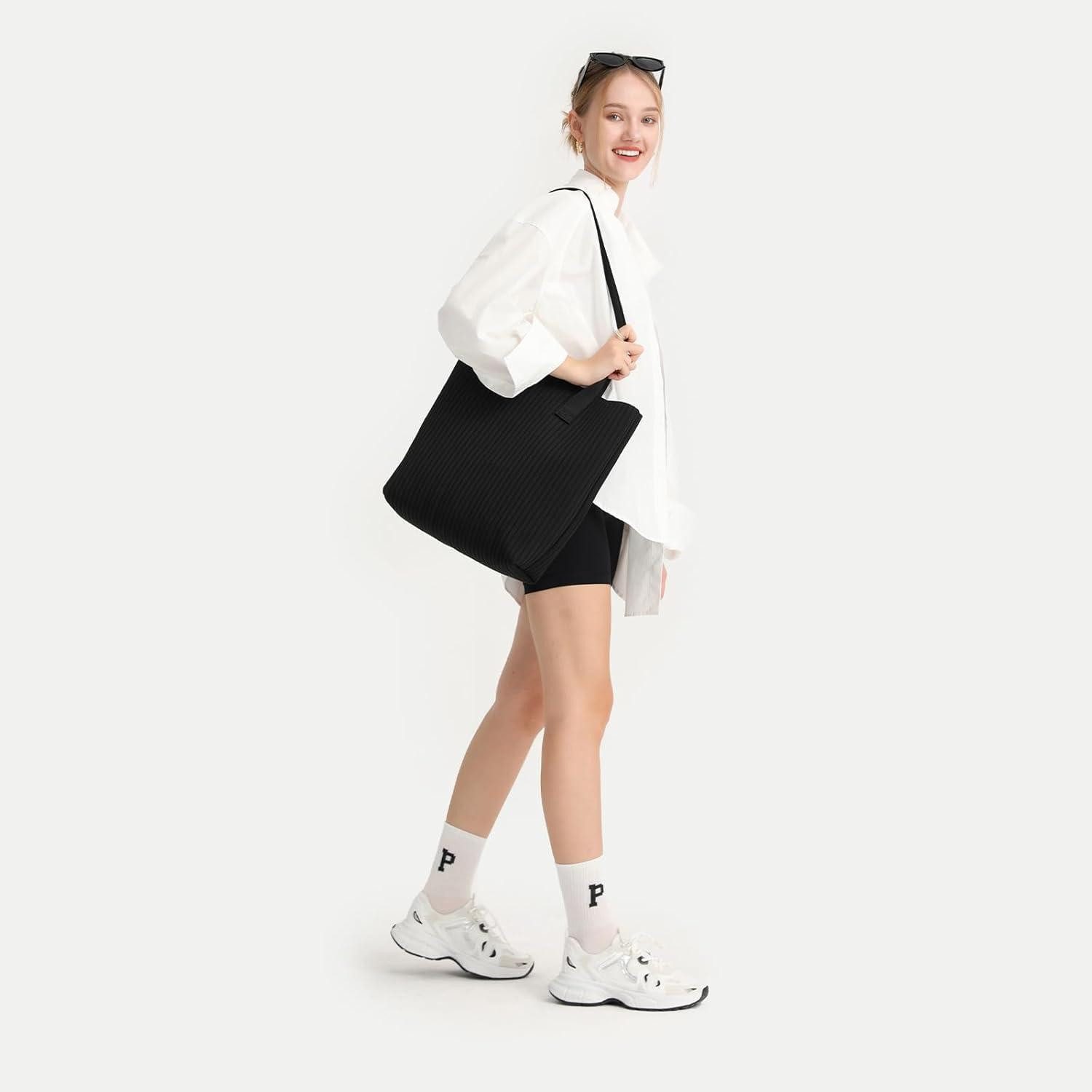 LuxusKollektion Shopper Shopper Damen Tote Bag Kapazität Shopping Schule Ausflüge 3-1 Schwarz