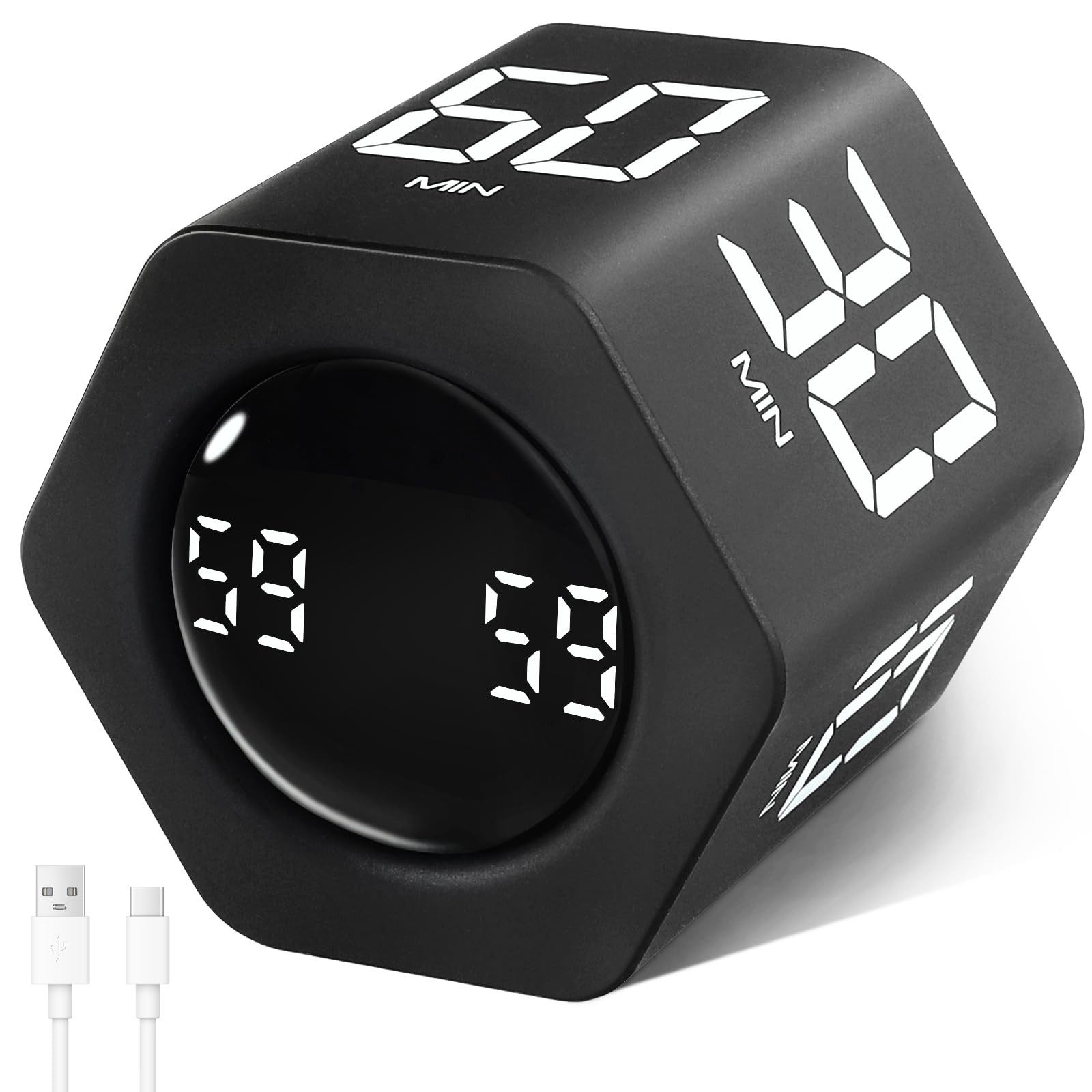 AIBISTAR Küchentimer Timer-Würfel,Intervall-Timer,1/5/10/30/60 min,Vibration Gravitationssensor – Flip to Start,3 Alarmmodi,USB-C