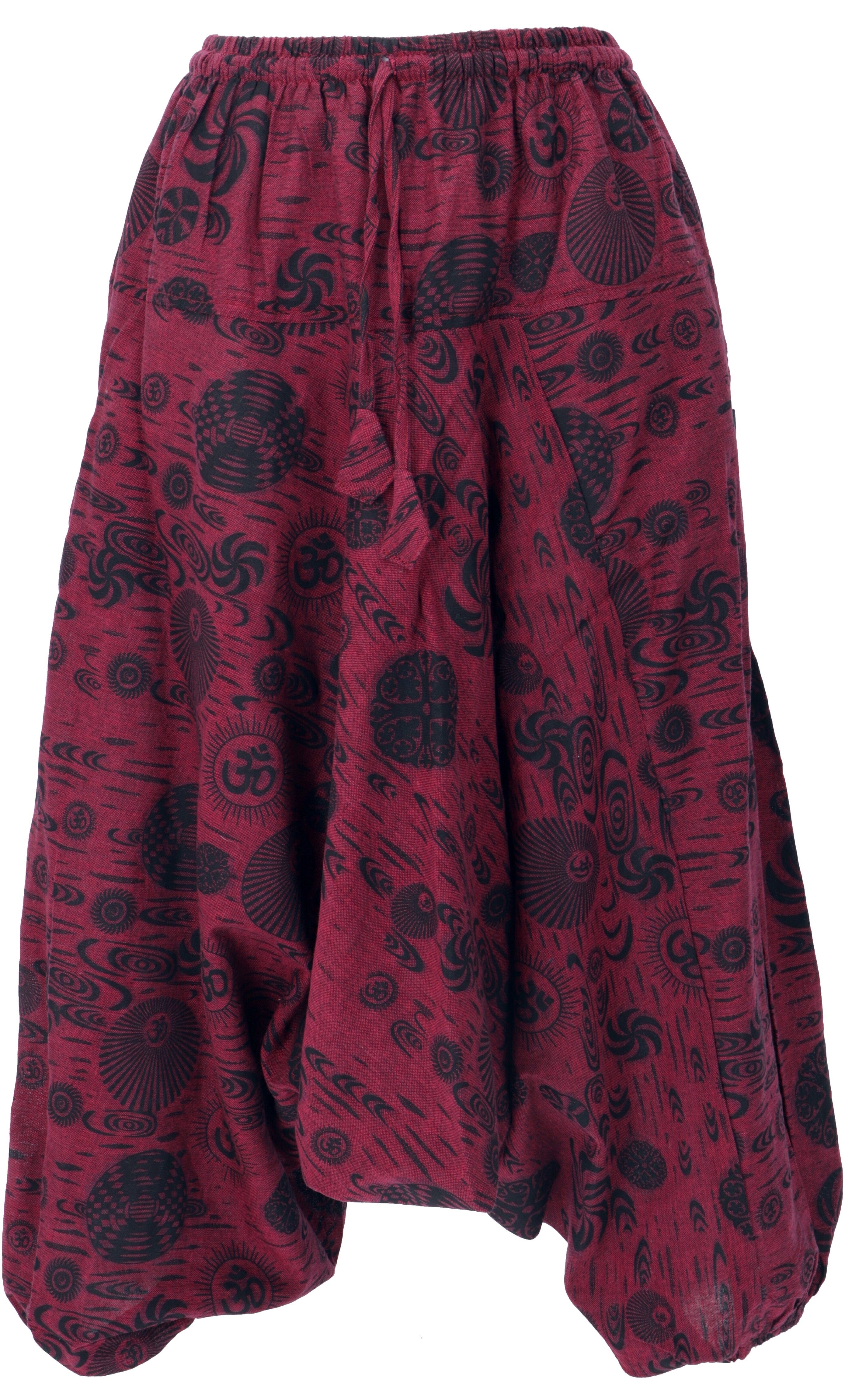 Guru-Shop Relaxhose Aladinhose Pluderhose Shorts alternative - Bekleidung 7/8 rot Länge Ethno Style