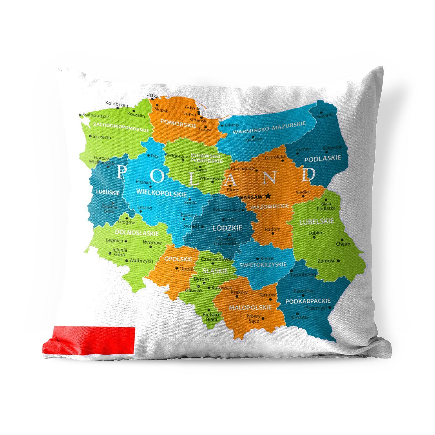 MuchoWow Dekokissen Karte von Polen in leuchtenden Farben, Kissenbezüge, Kissenhülle, Dekokissen, Dekokissenbezug, Outdoor