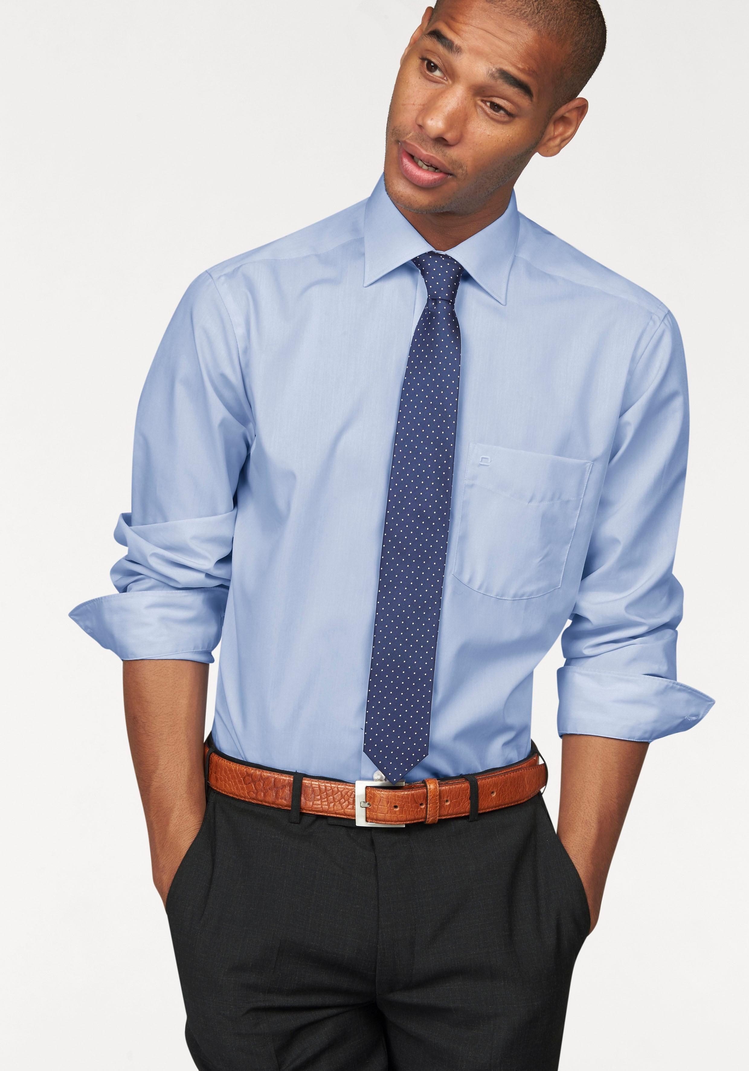 OLYMP Businesshemd Luxor modern fit hellblau Brusttasche, lange mit unifarben bügelfrei, Ärmel, extra