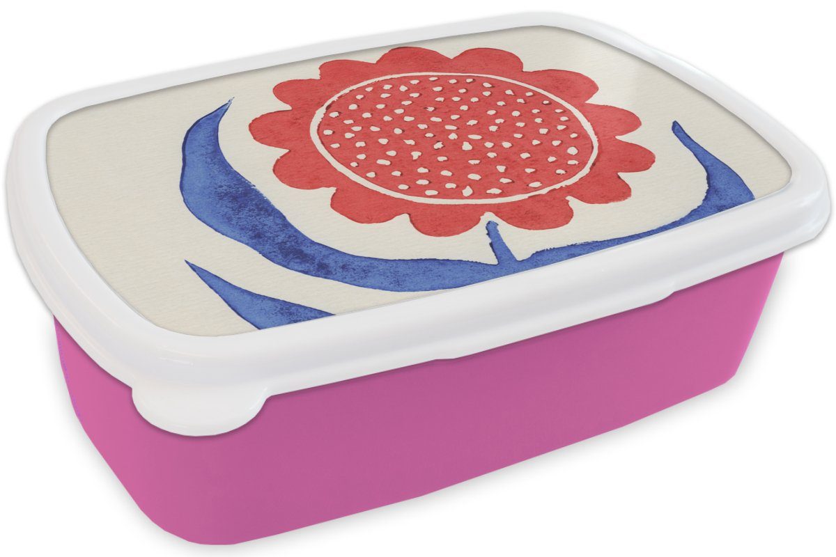 rosa Lunchbox Brotdose Erwachsene, Pflanze - Kunststoff, MuchoWow Rot Kinder, Brotbox für Kunststoff Blume Blau, Mädchen, (2-tlg), - Snackbox, -