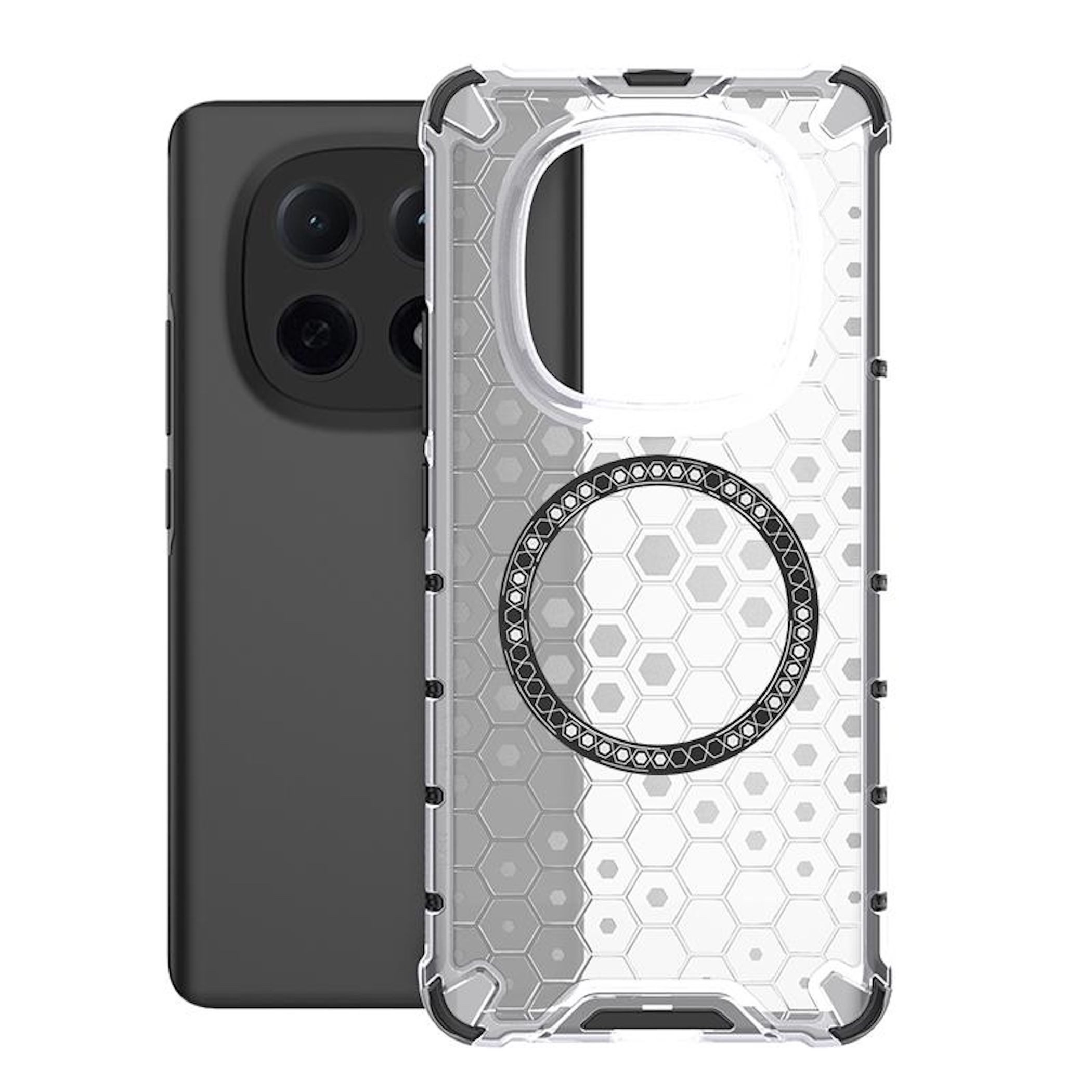 Wigento Handyhülle Für Xiaomi Redmi Note 15 5G Honeycomb TPU PC Ringhalter Hülle Weiß, Ringhalterung, stoßabsorbierend, Honeycomb Design