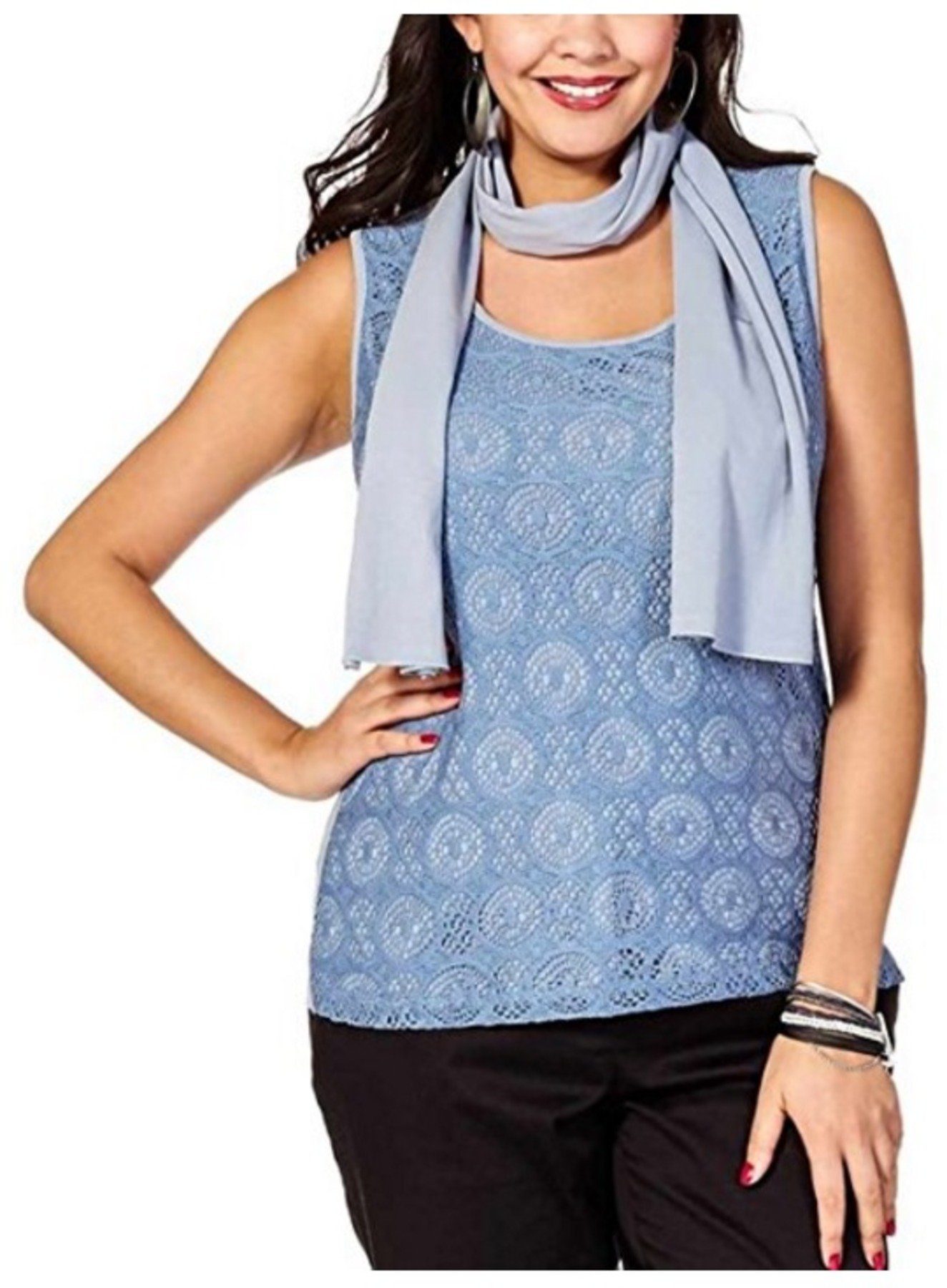 YESET Tanktop Tunika Spitze Ärmellos Tank Top Schal Hellblau mit Schal