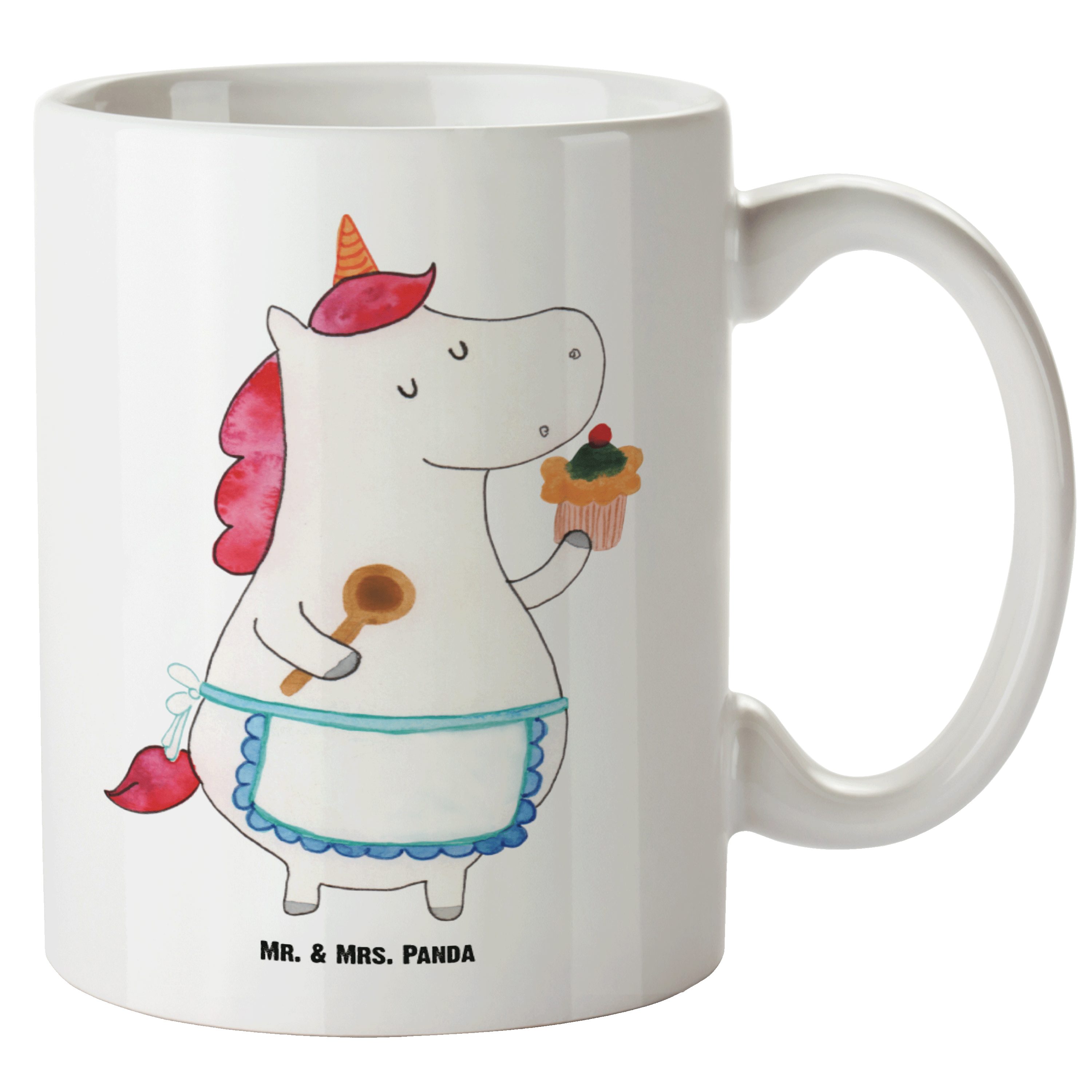 Mr. & Mrs. Panda Tasse Einhorn Küchenfee - Weiß - Geschenk, Pegasus, Muffin, Unicorn, Jumbo, XL Tasse Keramik