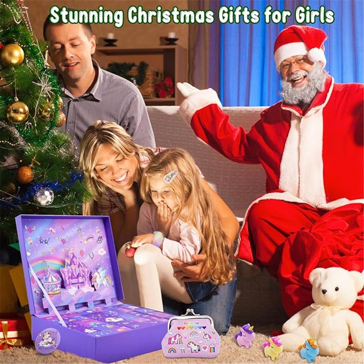 und Weihnachts-Countdown-Einhorn-Geschenk Mädchen Adventskalender (1-tlg) Die Sterne für Kinder
