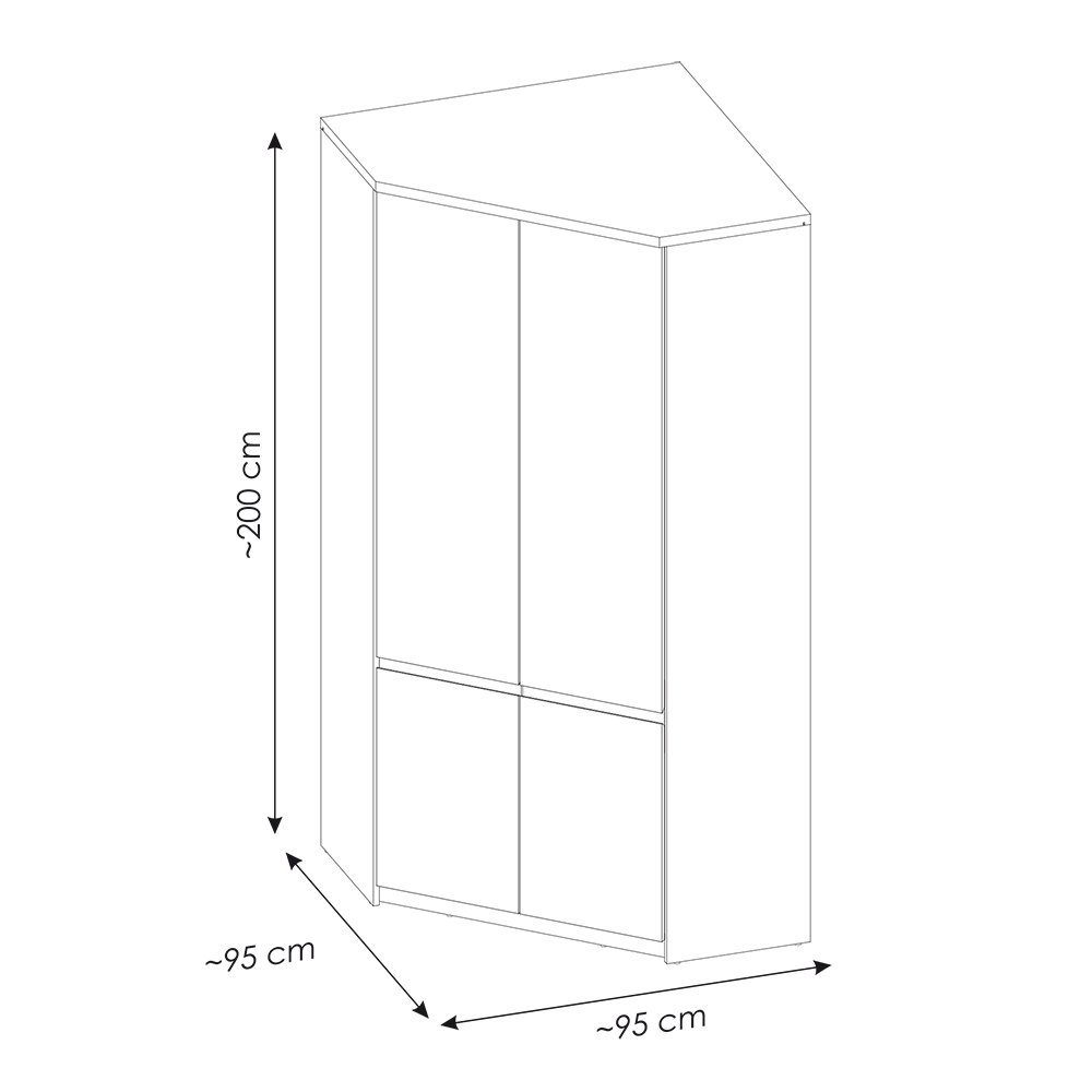 Lomadox Kleiderschrank FORTALEZA-129 weiß, B/H/T 95/200/95 Eckkleiderschrank ca. cm in