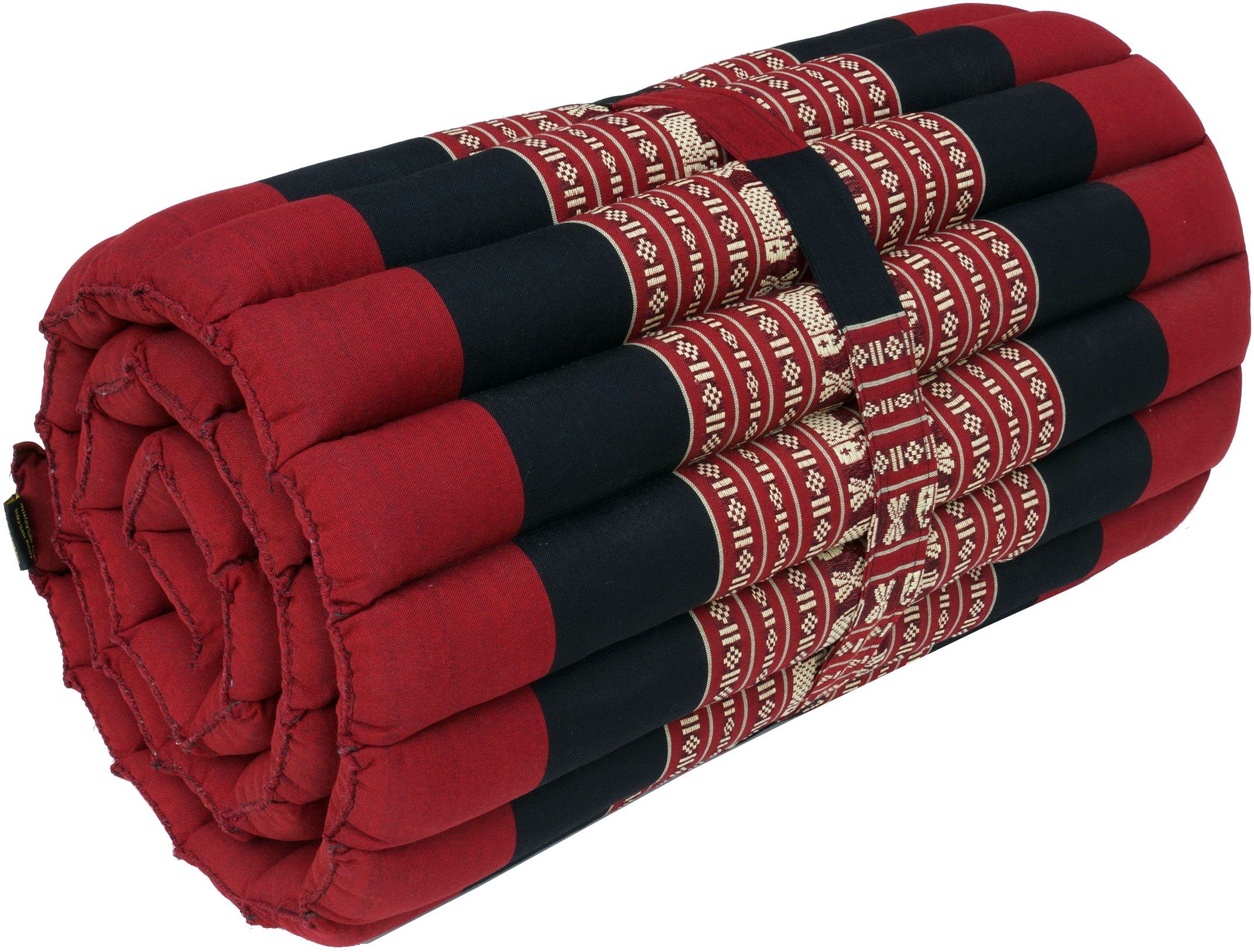 Guru-Shop Sitzkissen Thaimatte, Rollbare rot/schwarz Bodenmatte mit Kapokfüllung