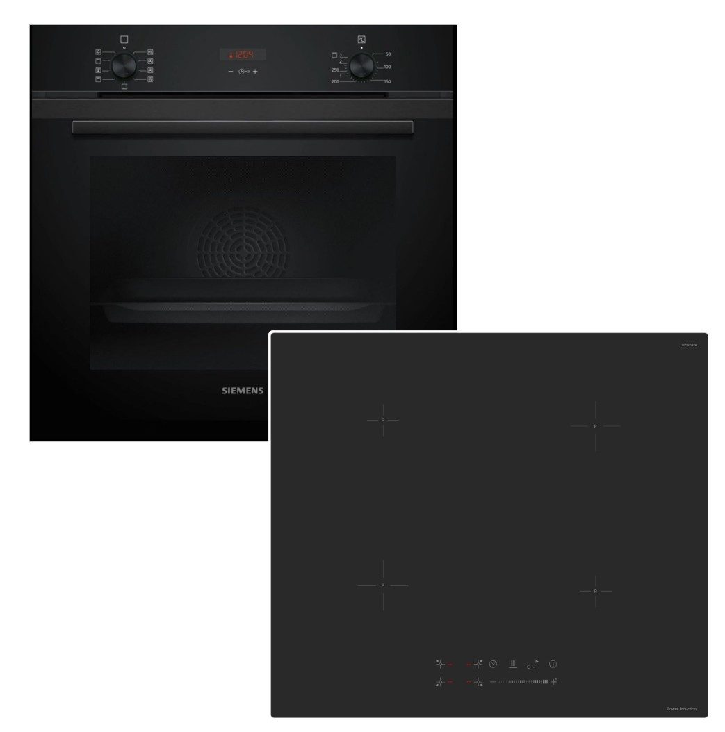 SIEMENS Backofen-Set Hydrolyse Teleskopauszug + keenberk Induktionskochfeld Touch MattBlack, mit 1-fach Teilauszug, Hydrolyse