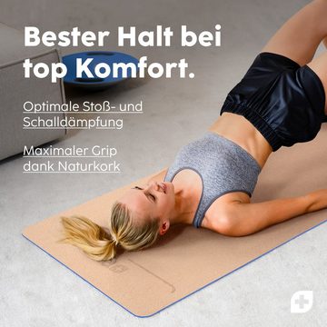 Vesta+ Yogamatte Vesta+ Yogamatte Kork Naturkautschuk + Fitness App. (1x Yogamatte Kork Naturkautschuk, 1x Fitness App Zugang), Bester Halt dank rutschfestem Kork und Naturkautschuk.