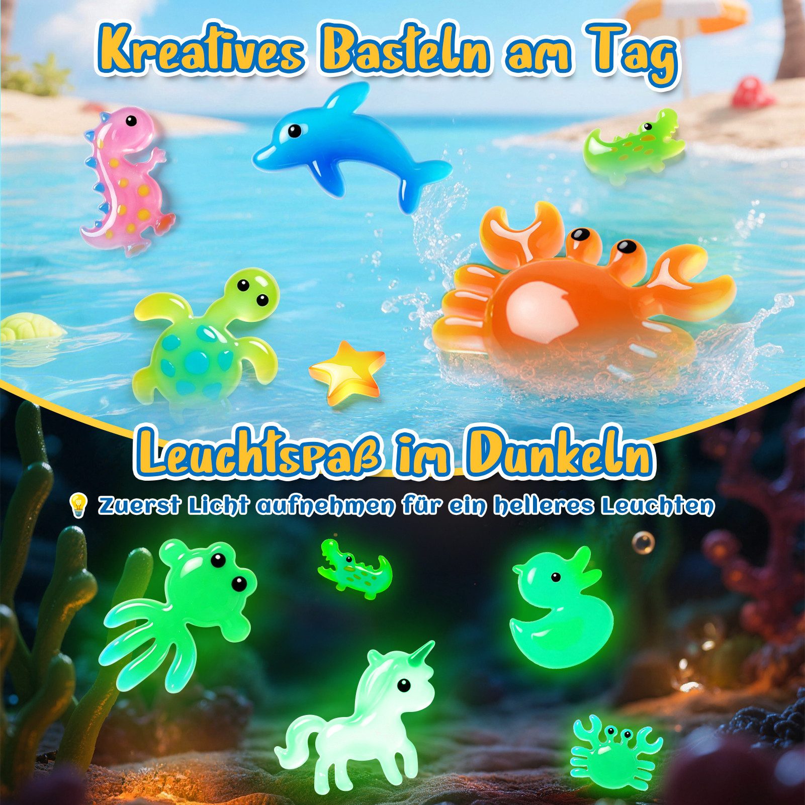 Wootoy Kreativset Wasserfeen DIY-Set Sensorik- und Experimentierspiel Bastelset, (mit 6 Basisgele 2 Glitzergele 2 Leuchtgele 8 Formen Wasserelfen-Pulver, 28-tlg., Fördert Kreativität Feinmotorik Konzentration Hand-Augen-Koordination), ideal für Kinder die Basteln Experimentieren kreative Projekte lieben