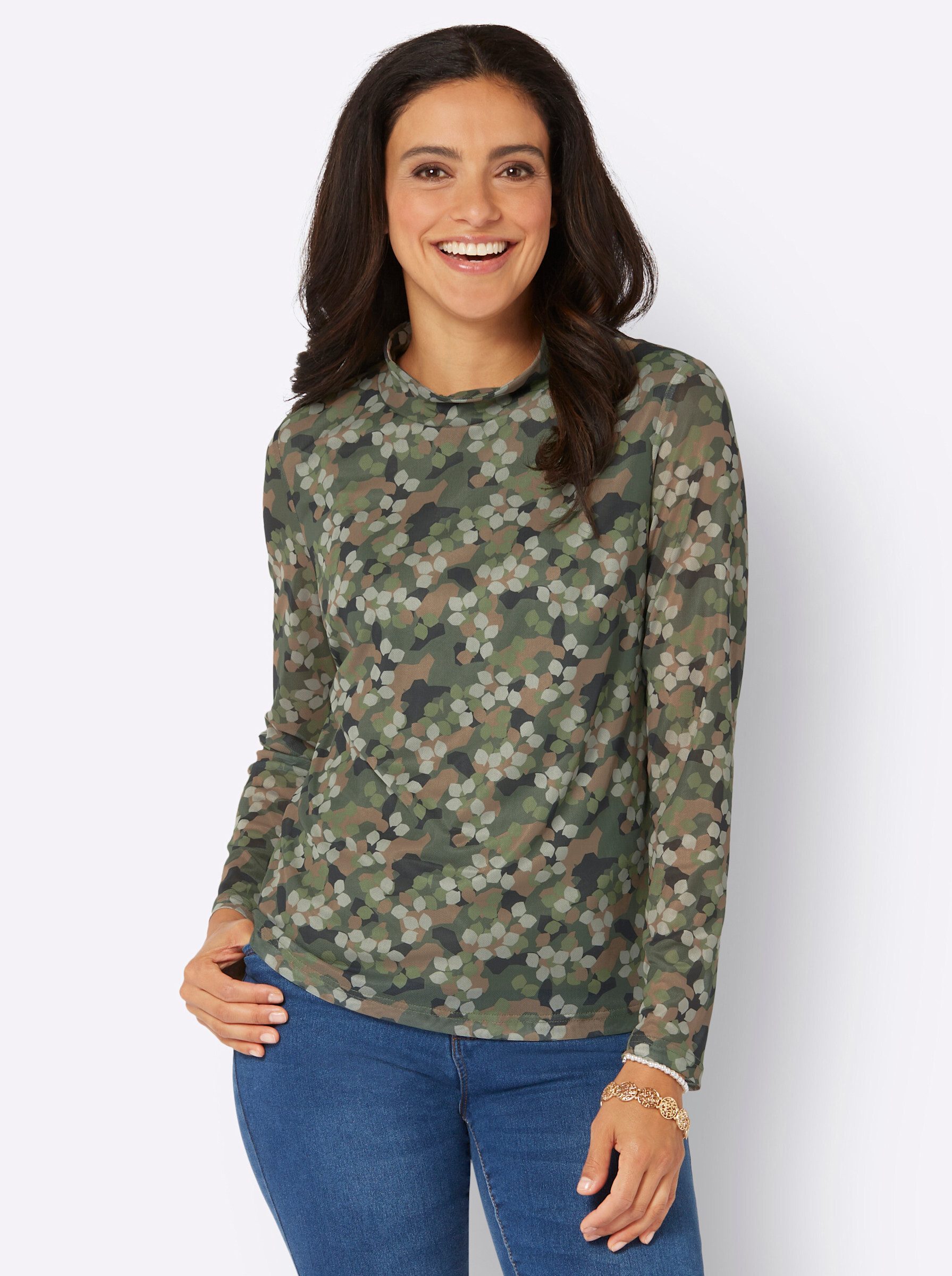 T-Shirt Stehkragen-Shirt Langarm
