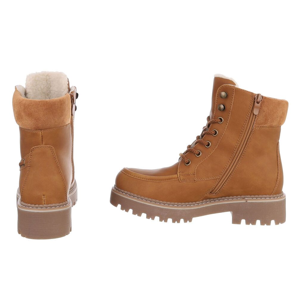 Ital-Design Damen Schnürstiefel mit Profilsohle und Reißverschluss Snowboots (92299784) Blockabsatz Plateaustiefeletten in Camel – Bild 5 von 5