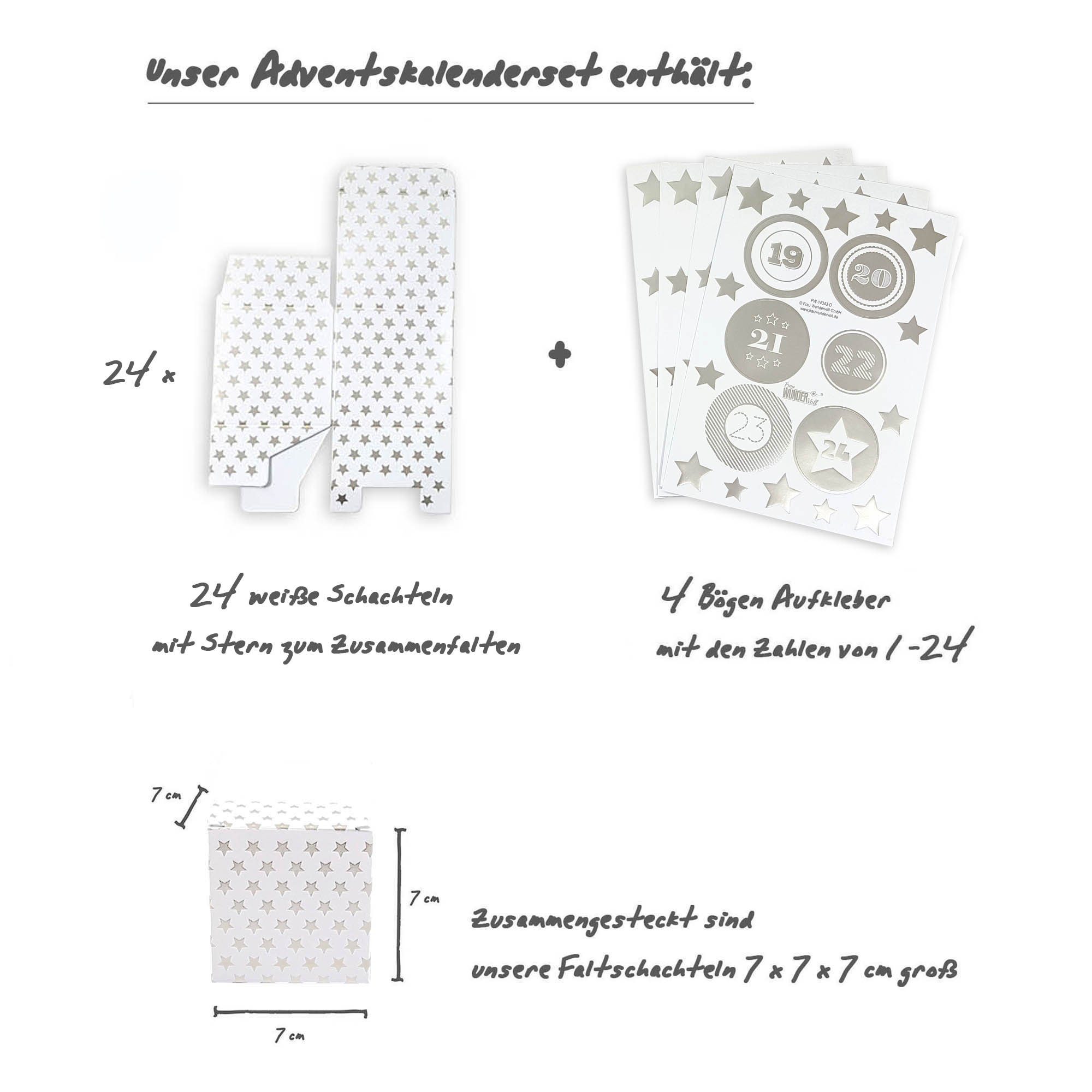 Frau WUNDERVoll Kalender zum Selbstbasteln Adventskalender Vorfreude, Faltschateln silber