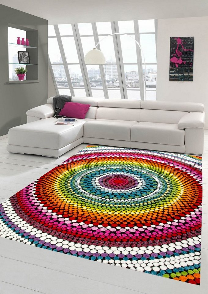 Teppich Teppich modern Wohnzimmer Teppich Regenbogen bunt, Teppich-Traum,  rechteckig, Höhe: 13 mm