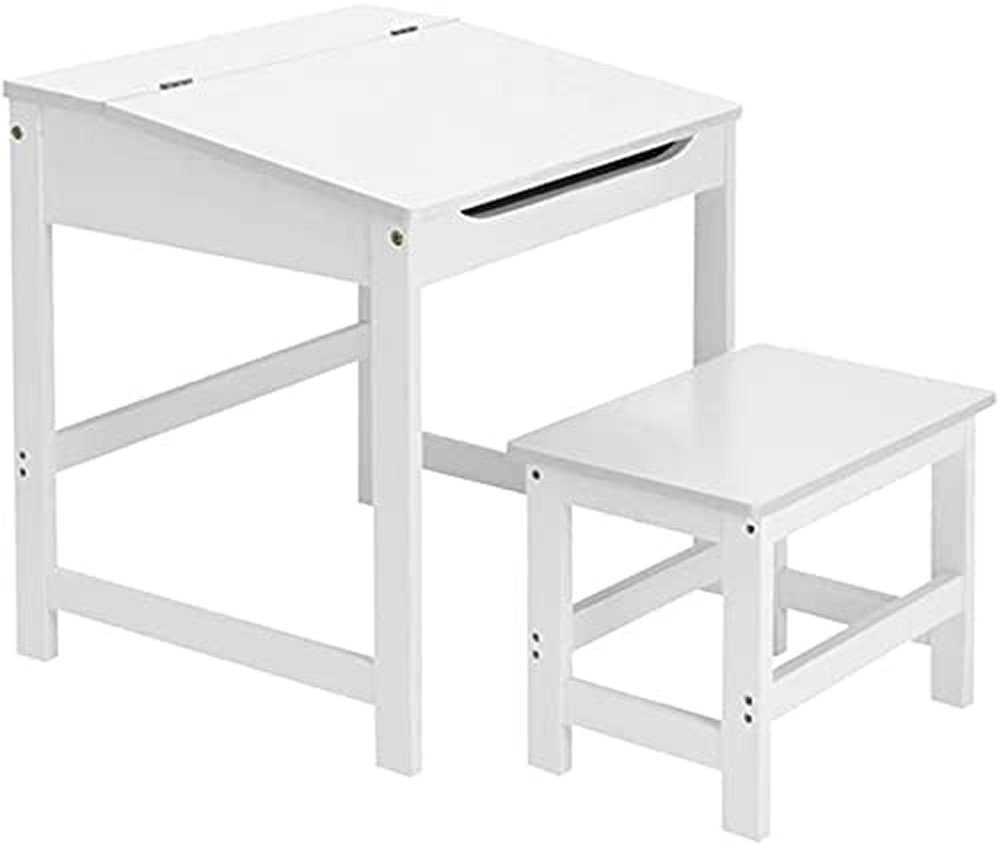 Schreibtisch Hocker Kinderpult Hocker Stauraum + unter habeig 57x55x45cm, Weiss Kinderschreibtisch mit der Tischplatte